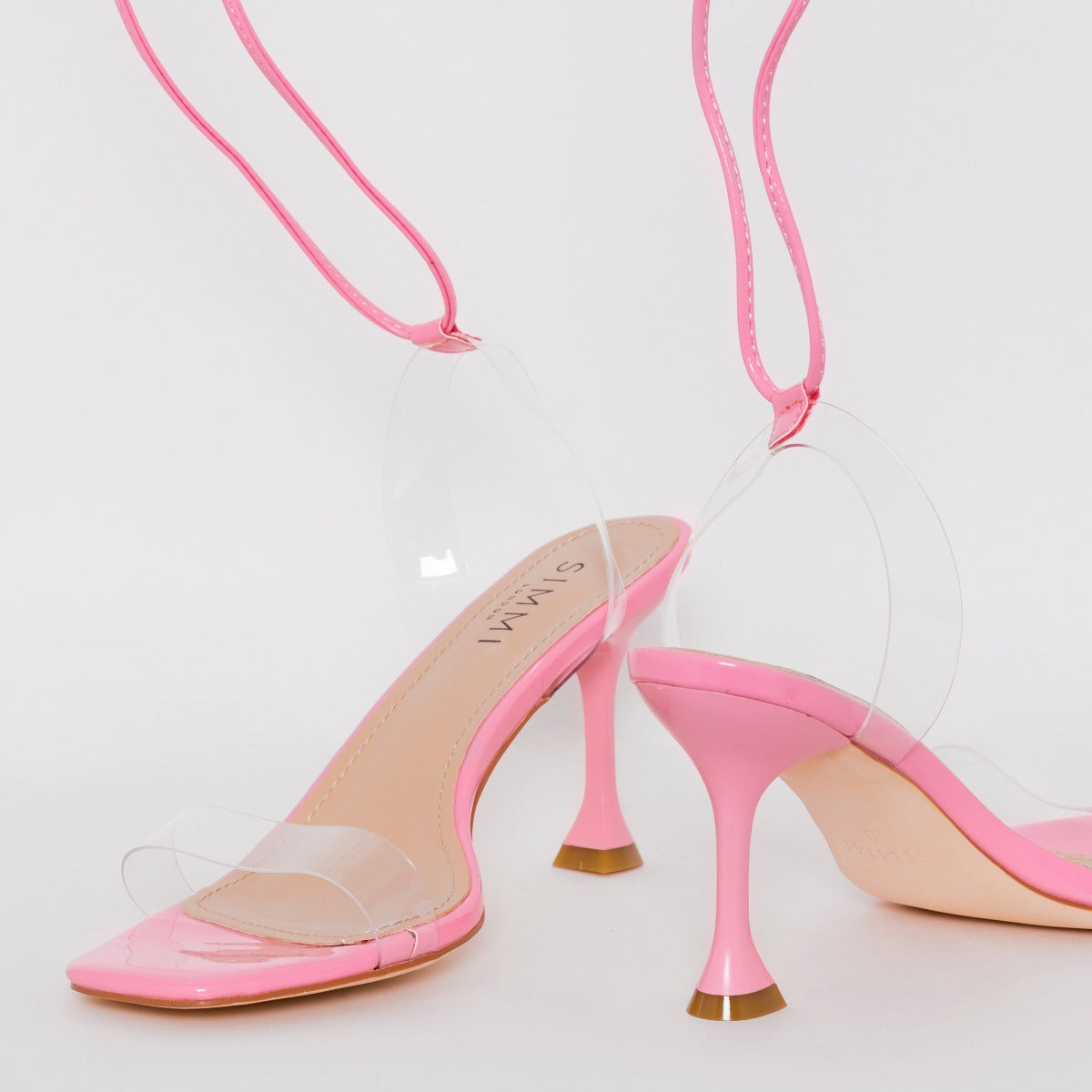 SIMMI SHOES / TRUO WIDE FIT PINK CLEAR LACE UP STILETTO HEELS