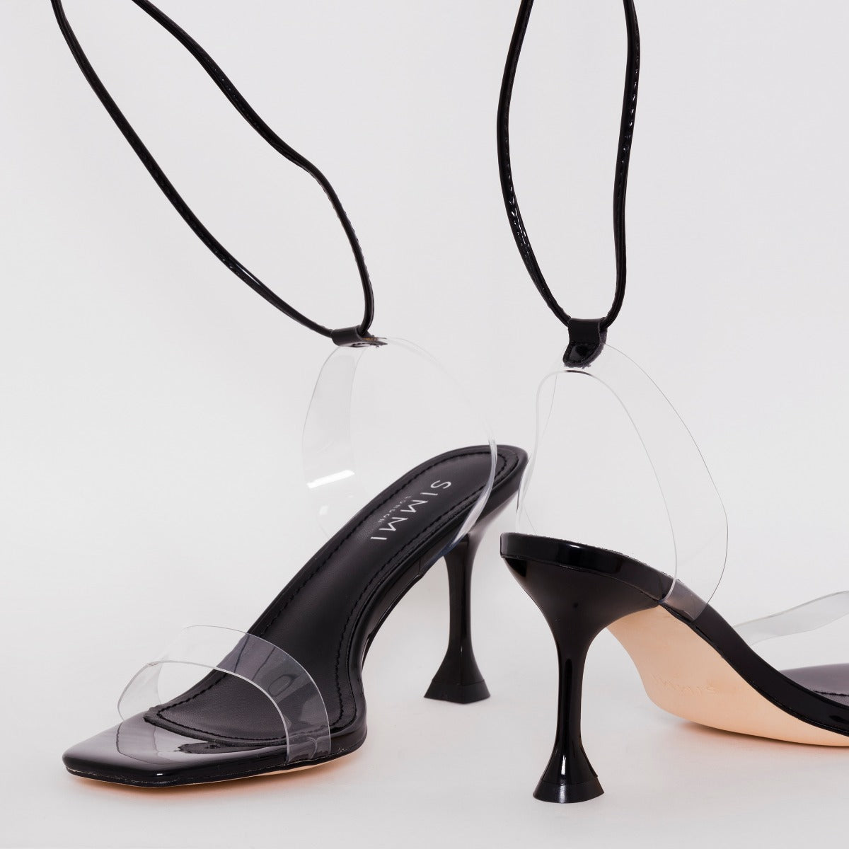 SIMMI SHOES / TRUO WIDE FIT BLACK CLEAR LACE UP STILETTO HEELS