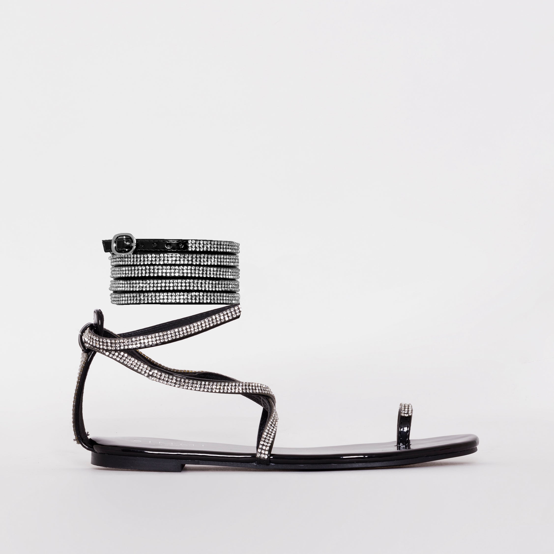 Averie Black Patent Lace Up Diamante Sandals | SIMMI London