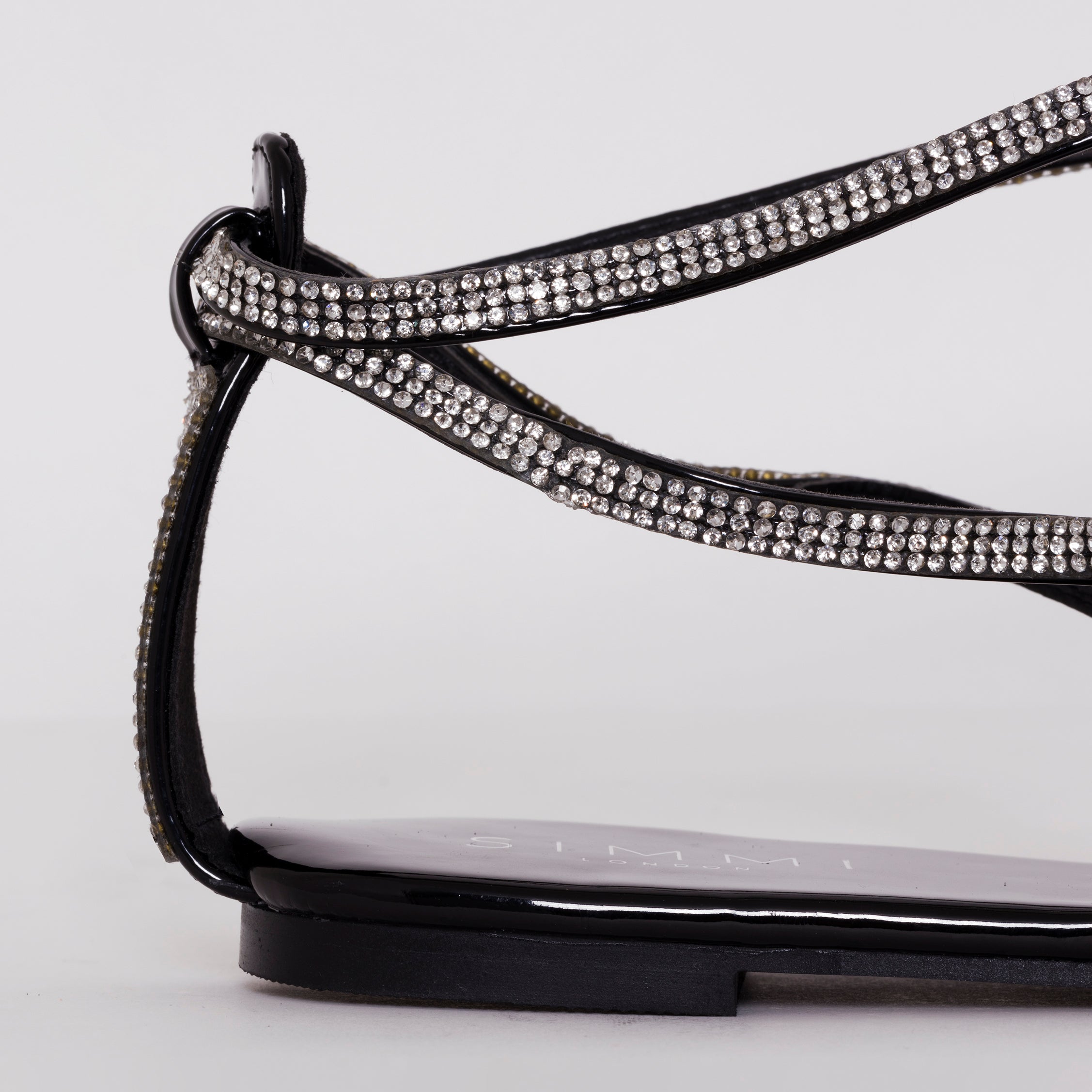 Averie Black Patent Lace Up Diamante Sandals | SIMMI London