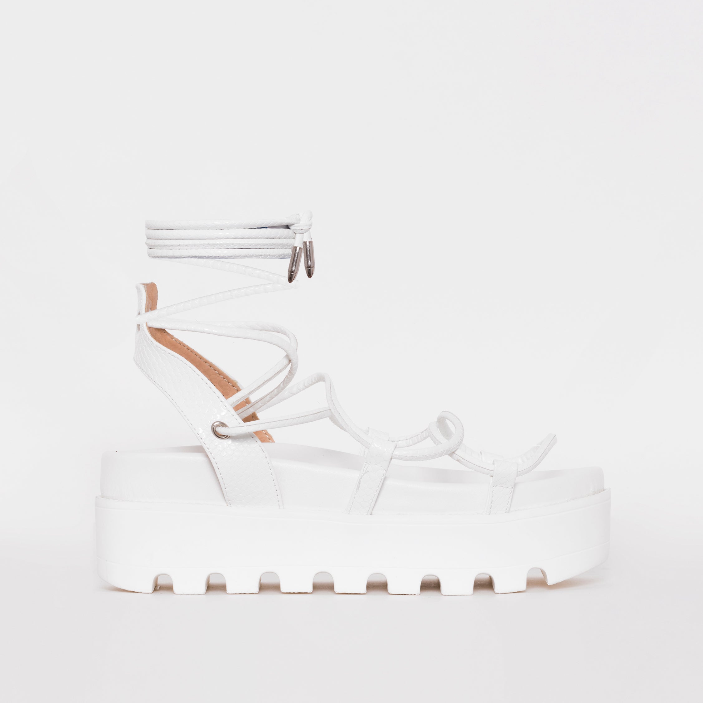 SIMMI SHOES / THOMA WHITE LIZARD PRINT LACE UP FLATFORMS