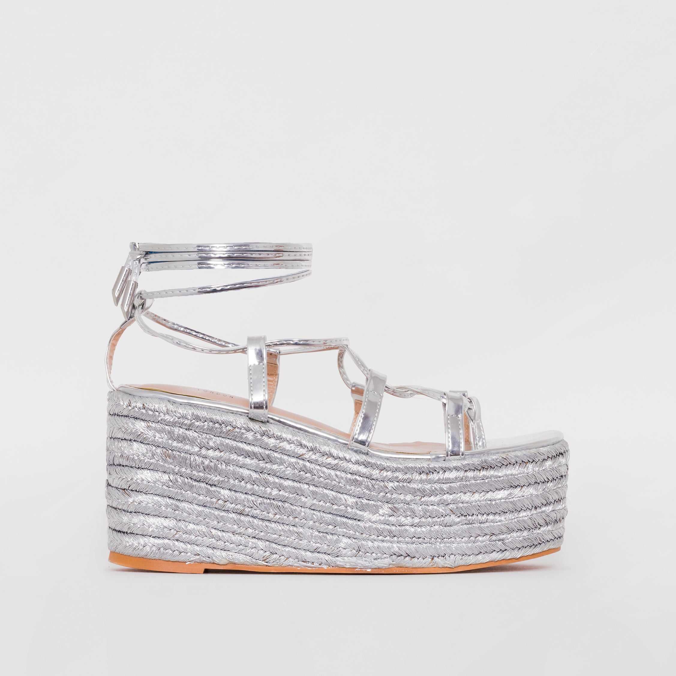 SIMMI SHOES / TERISA SILVER MIRROR ESPADRILLE FLATFORMS