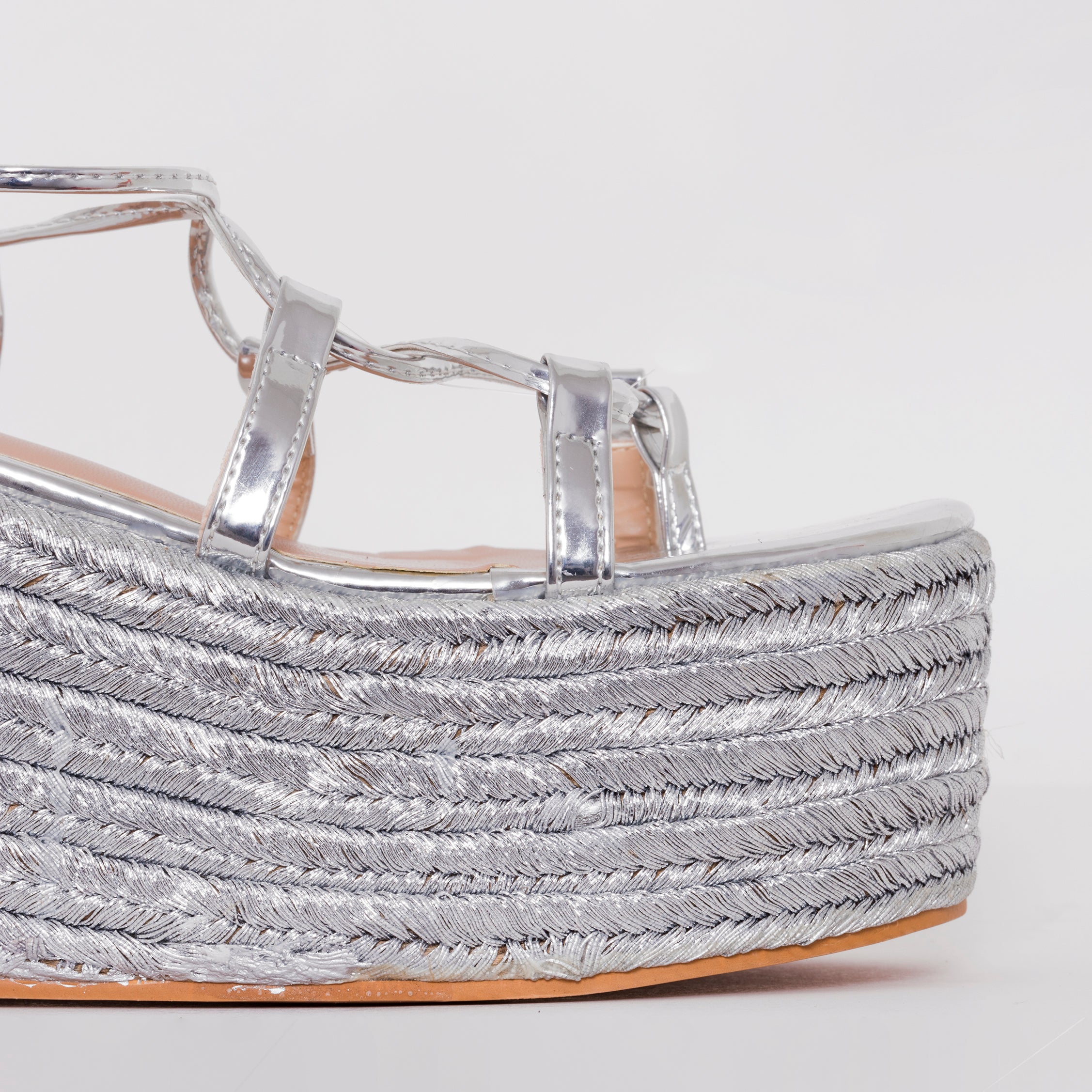 SIMMI SHOES / TERISA SILVER MIRROR ESPADRILLE FLATFORMS