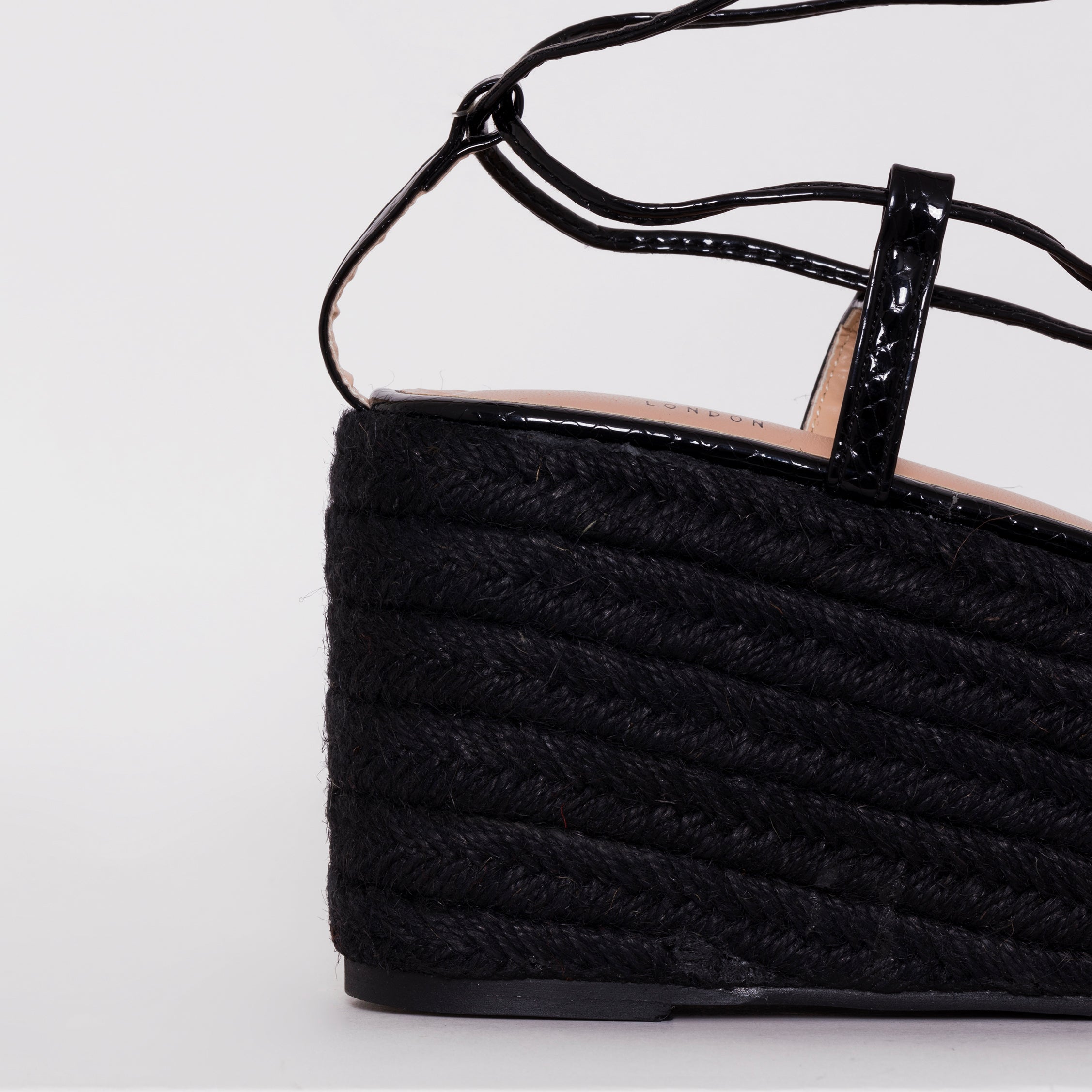 SIMMI SHOES / TERISA BLACK PATENT SNAKE PRINT ESPADRILLE FLATFORMS