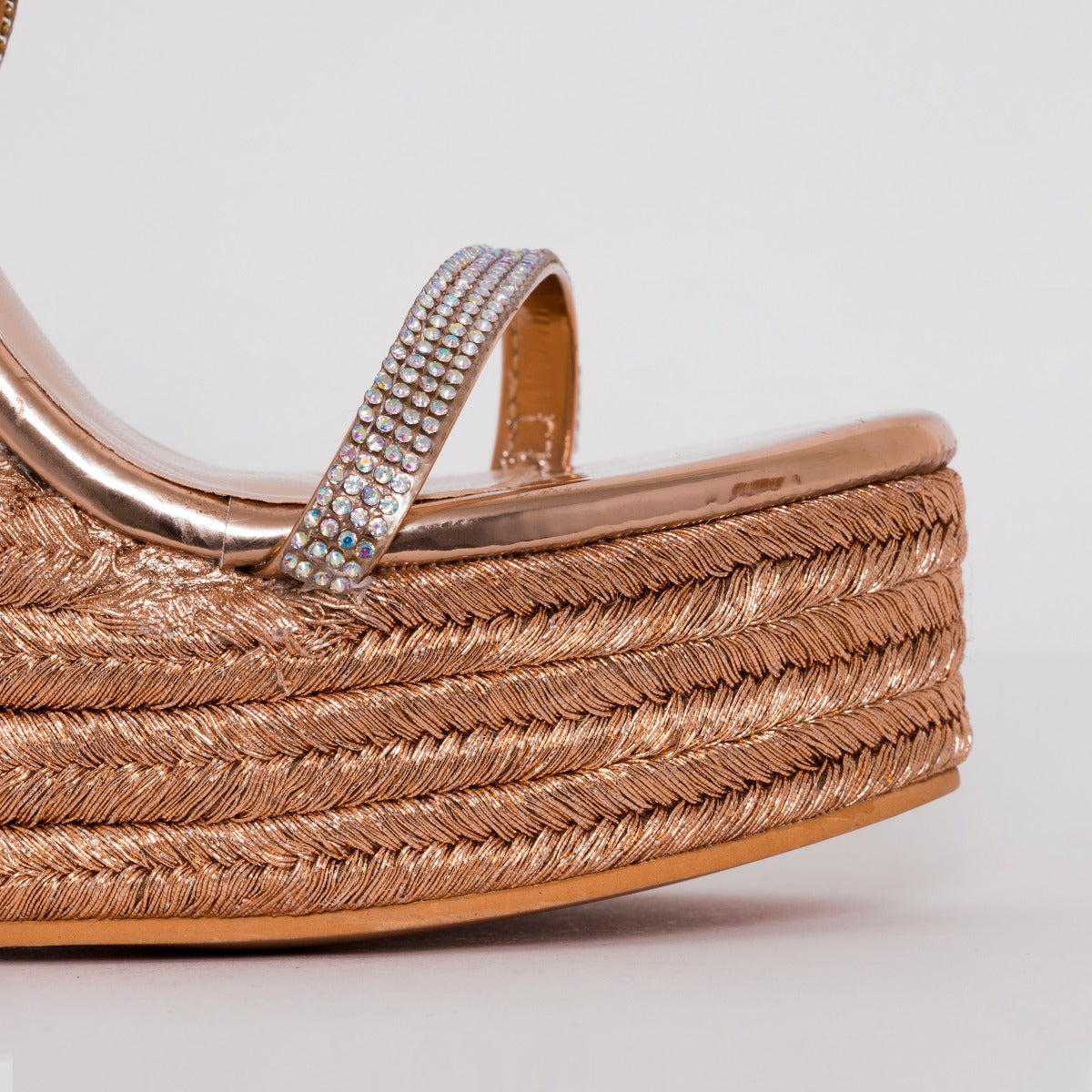 SIMMI SHOES / CIARA ROSE GOLD LACE UP ESPADRILLE WEDGES
