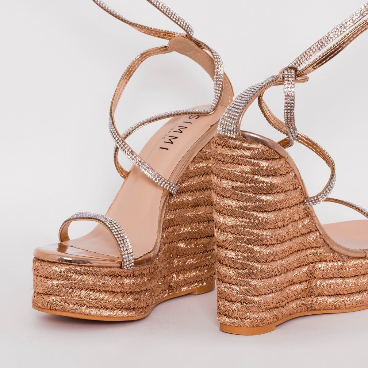 SIMMI SHOES / CIARA WIDE FIT ROSE GOLD ESPADRILLE WEDGES