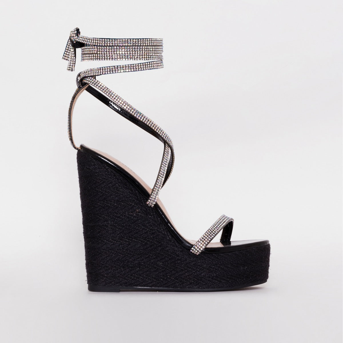 SIMMI SHOES / CIARA BLACK PATENT LACE UP ESPADRILLE WEDGES