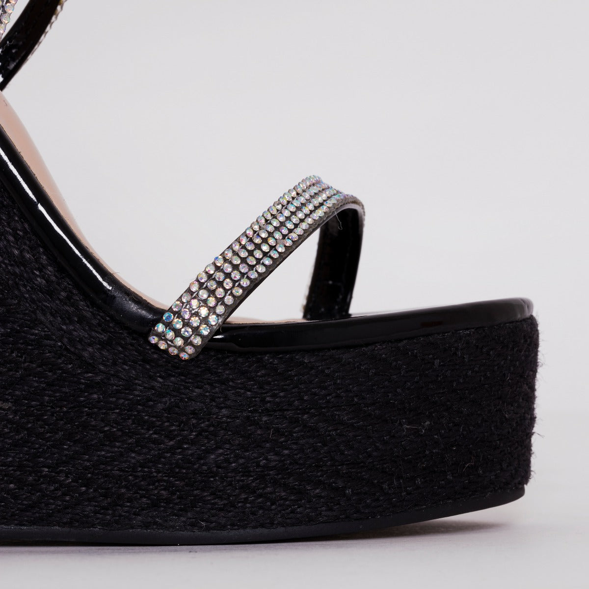 SIMMI SHOES / CIARA BLACK PATENT LACE UP ESPADRILLE WEDGES