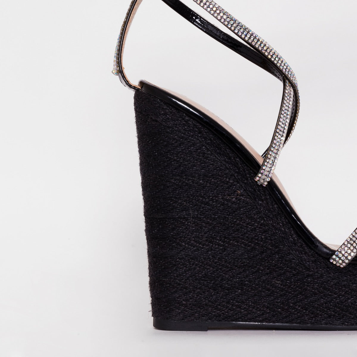 SIMMI SHOES / CIARA BLACK PATENT LACE UP ESPADRILLE WEDGES