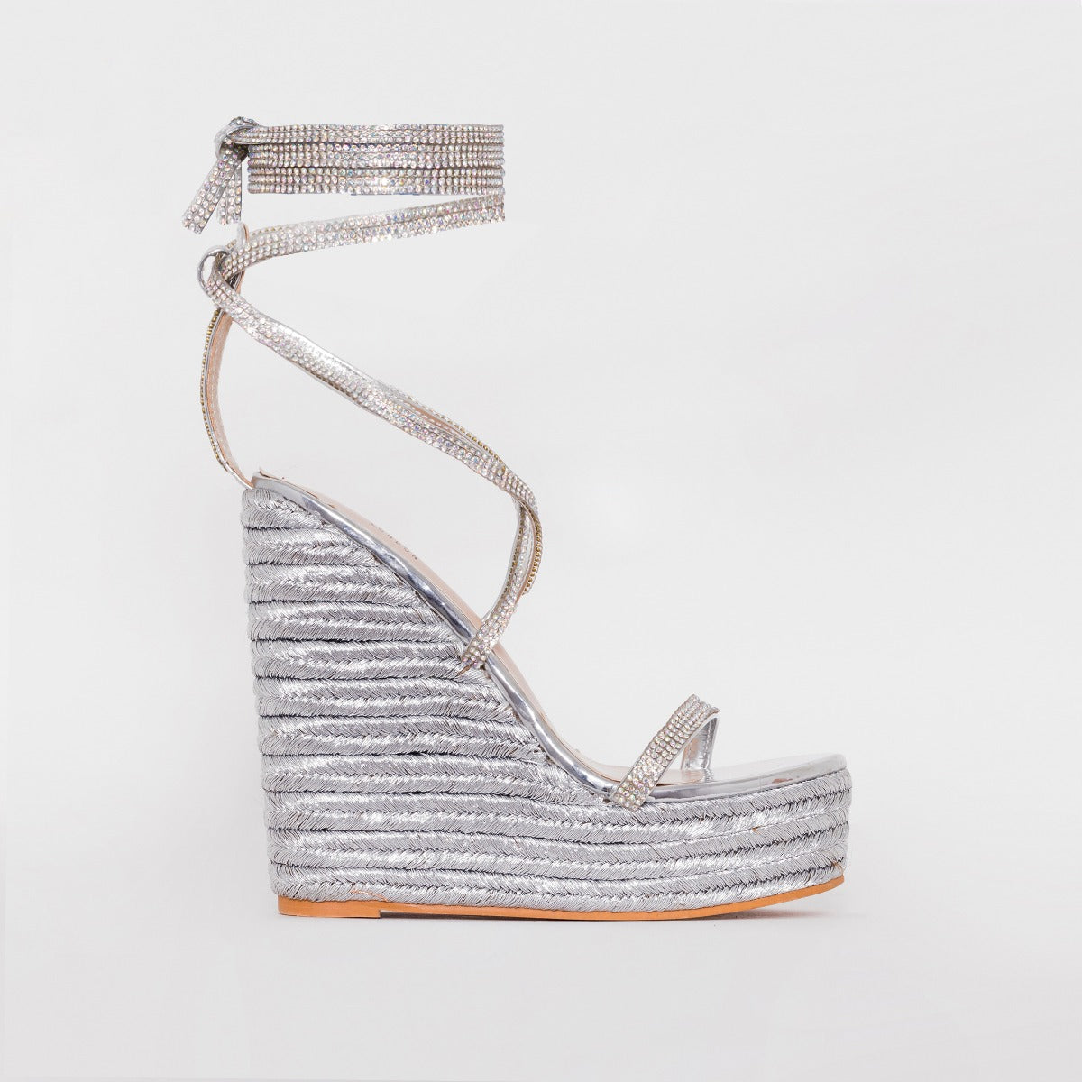 SIMMI SHOES / CIARA SILVER LACE UP ESPADRILLE WEDGES
