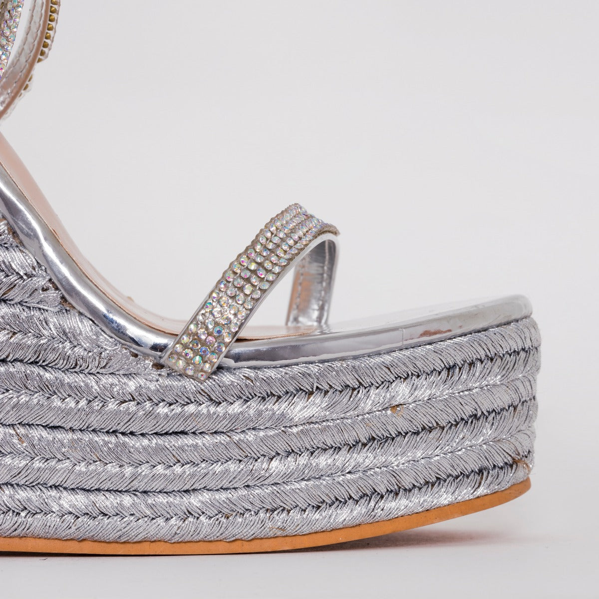 SIMMI SHOES / CIARA WIDE FIT SILVER MIRROR ESPADRILLE WEDGES