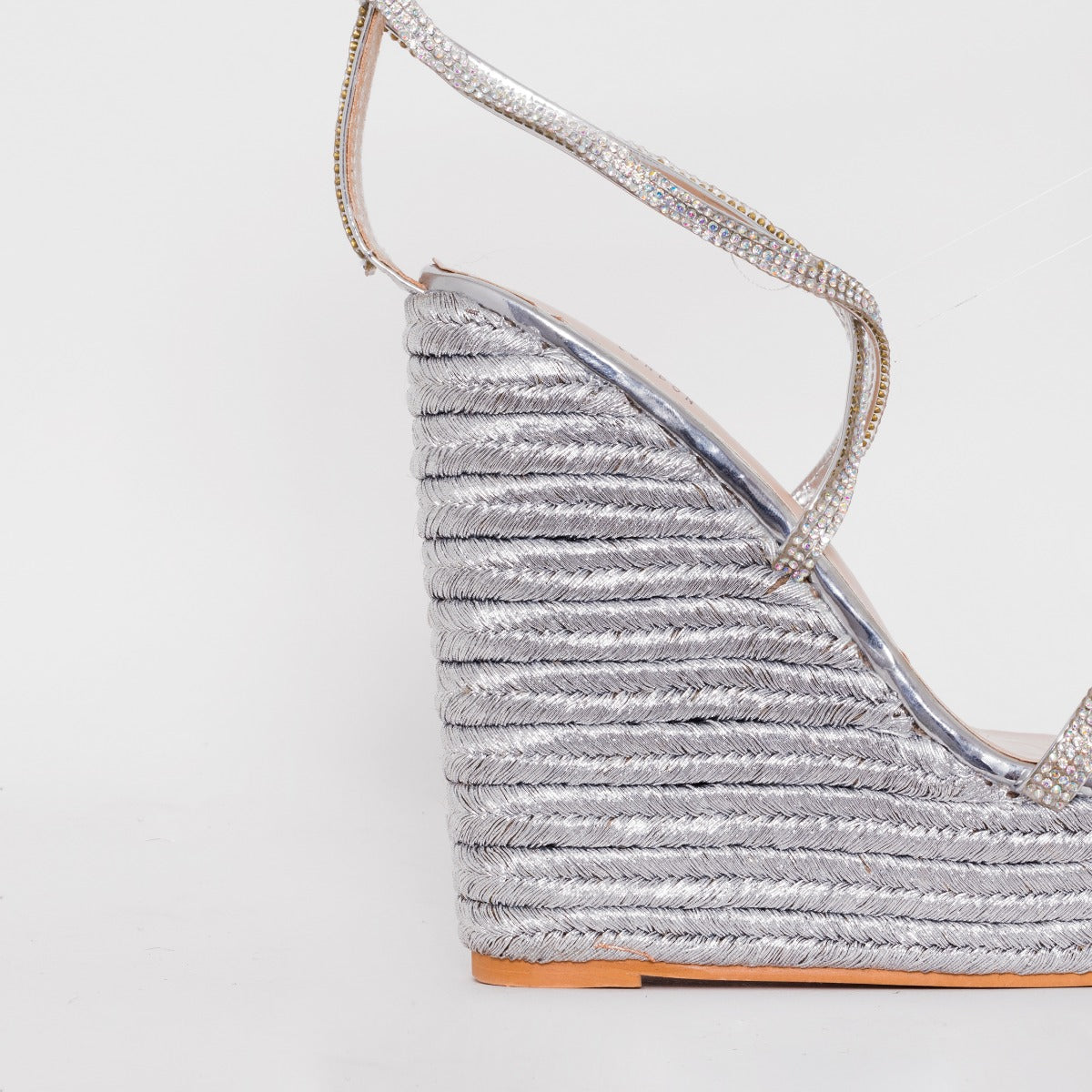 SIMMI SHOES / CIARA SILVER LACE UP ESPADRILLE WEDGES