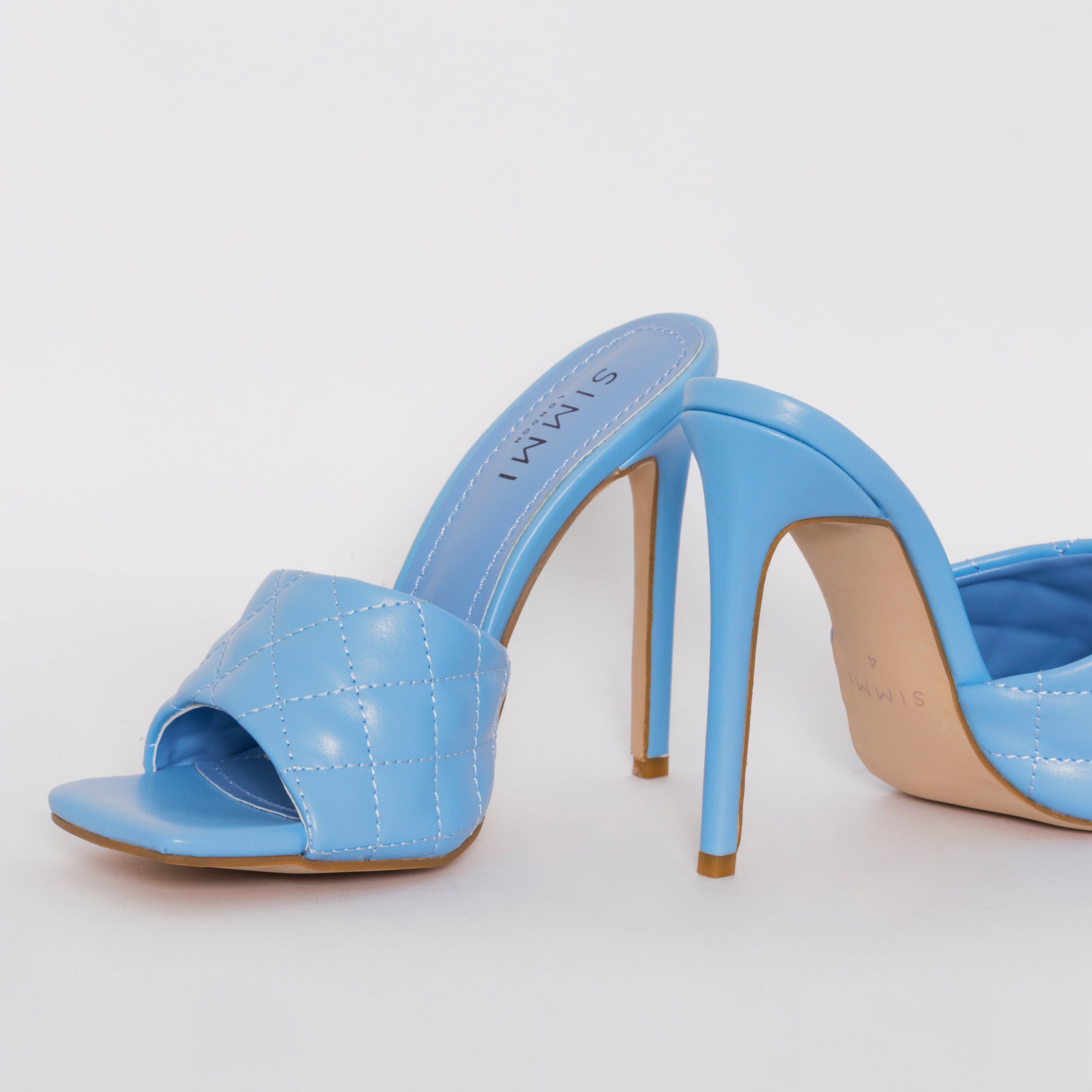 SIMMI SHOES / MARIAN BLUE QUILTED MULE HEELS