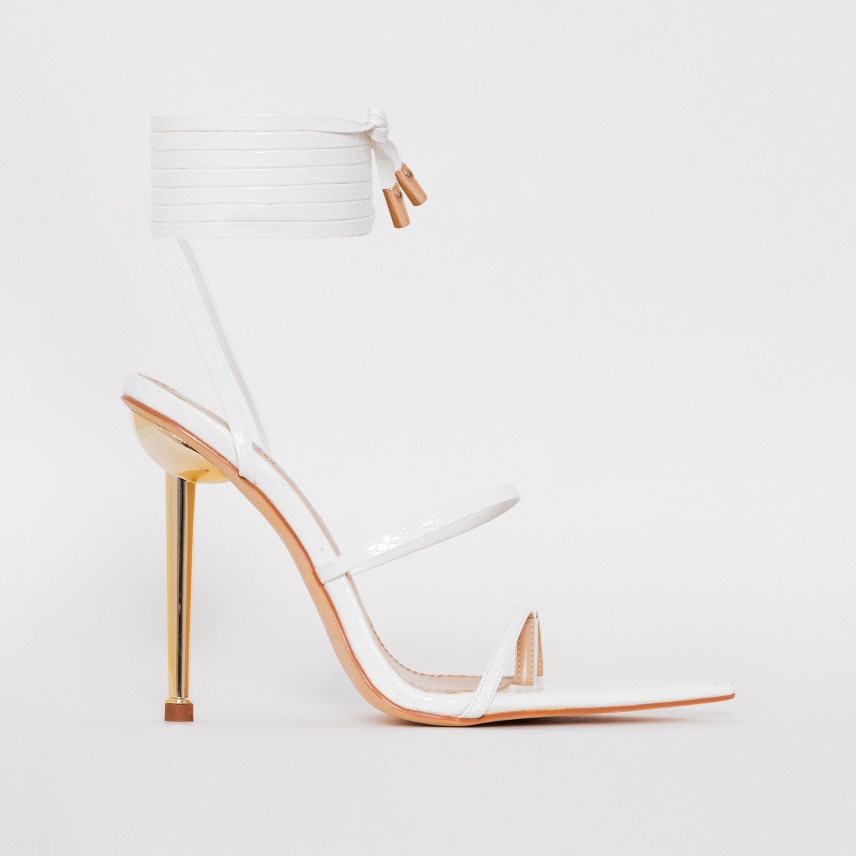 SIMMI SHOES / TYLER WHITE SNAKE PRINT LACE UP HEELS