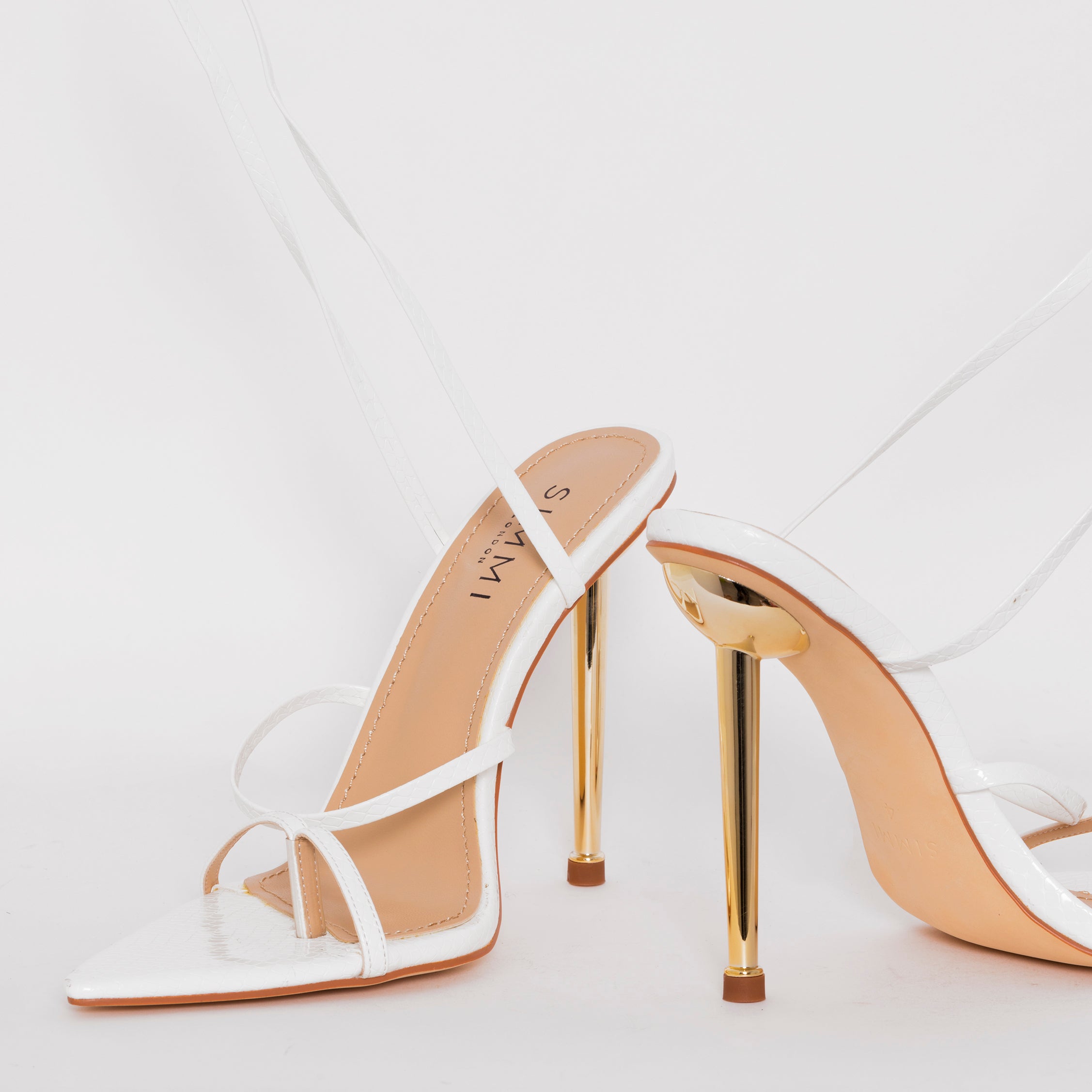 SIMMI SHOES / TYLER WHITE SNAKE PRINT LACE UP HEELS