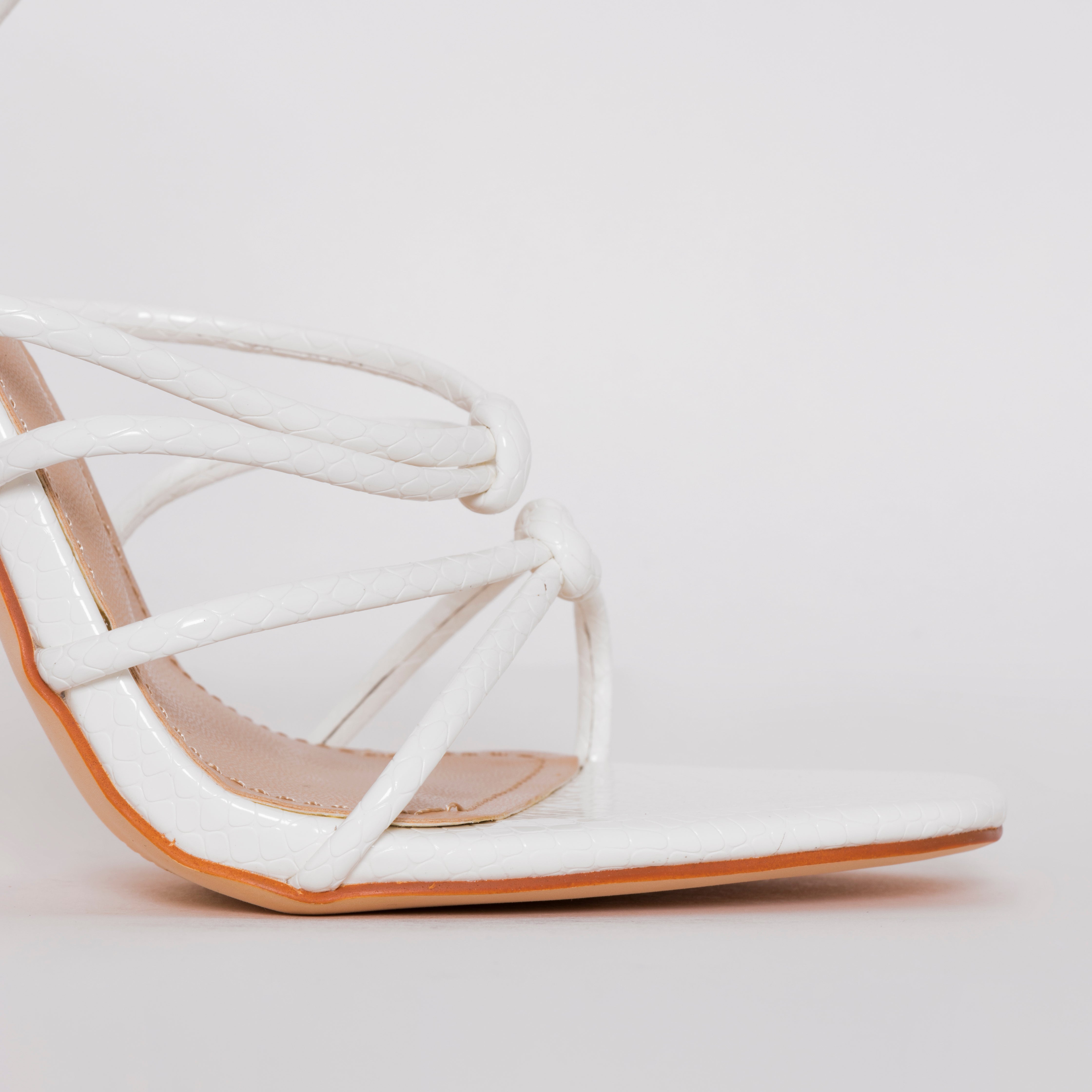 Marissa White Faux Snake Print Lace up Stiletto Heels | SIMMI London