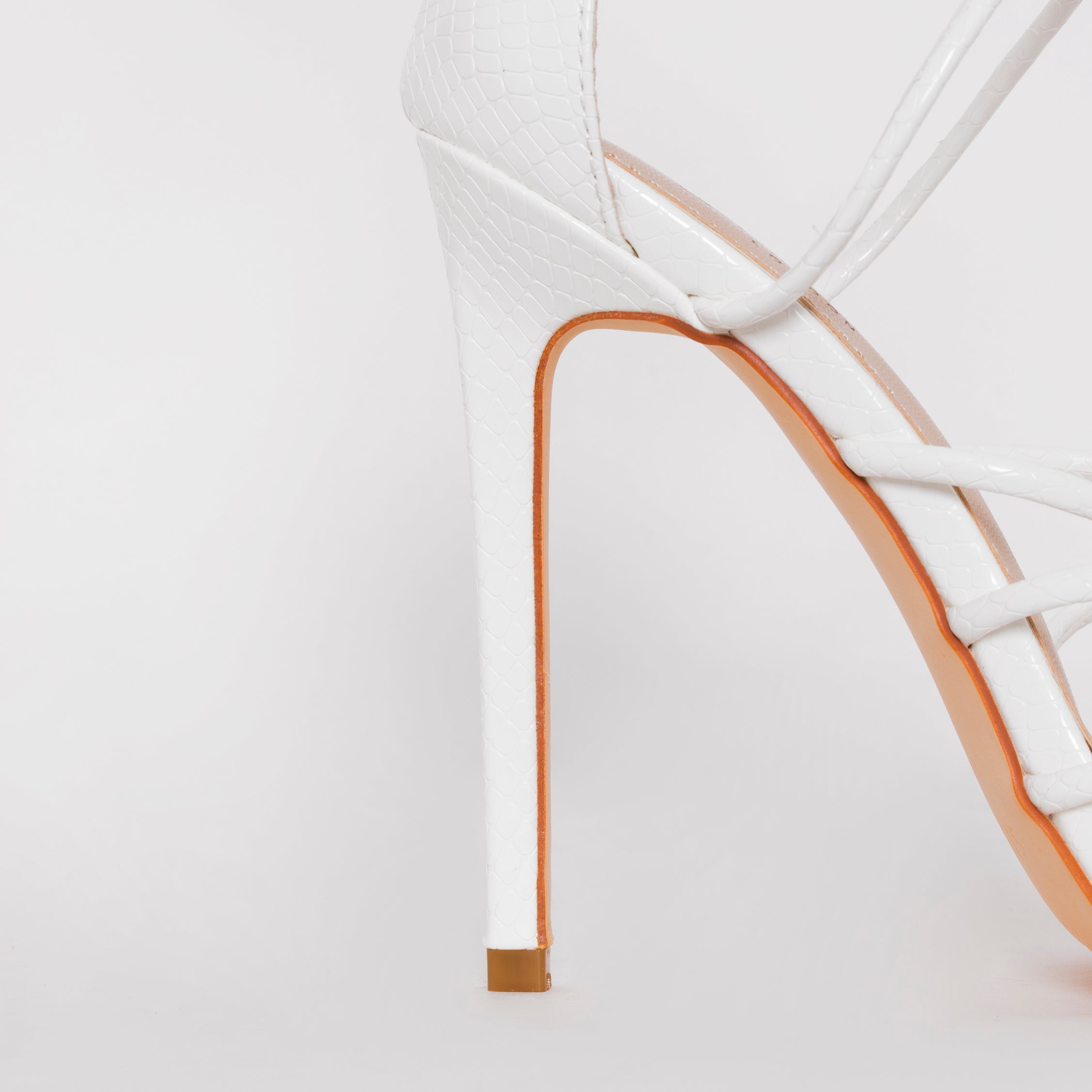 Marissa White Faux Snake Print Lace up Stiletto Heels | SIMMI London