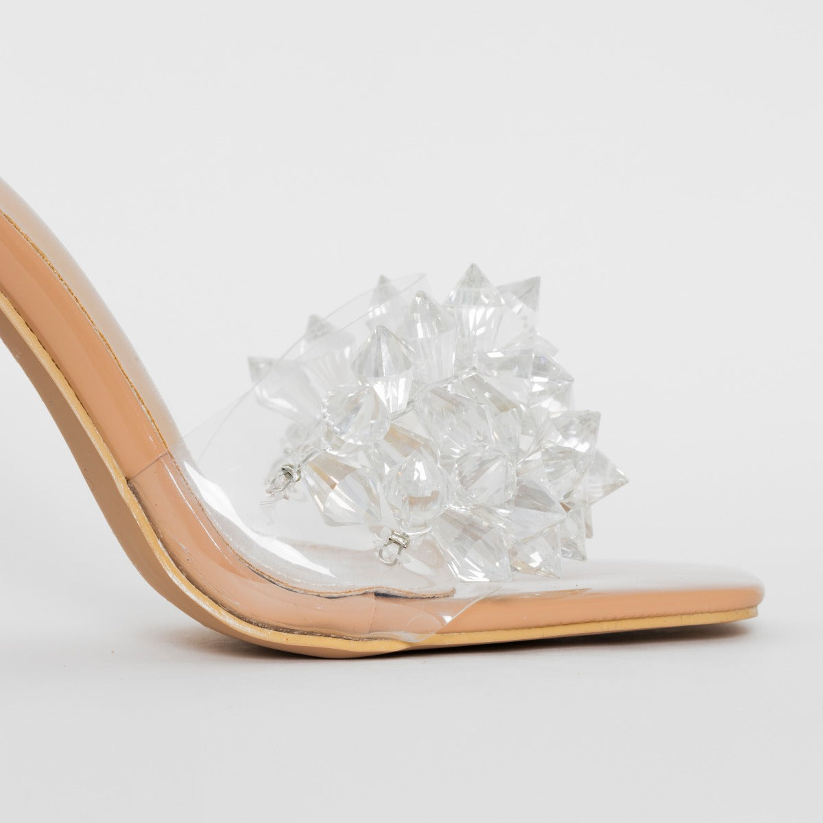Rella Nude Patent Clear Crystal Block Heel Mules | SIMMI London