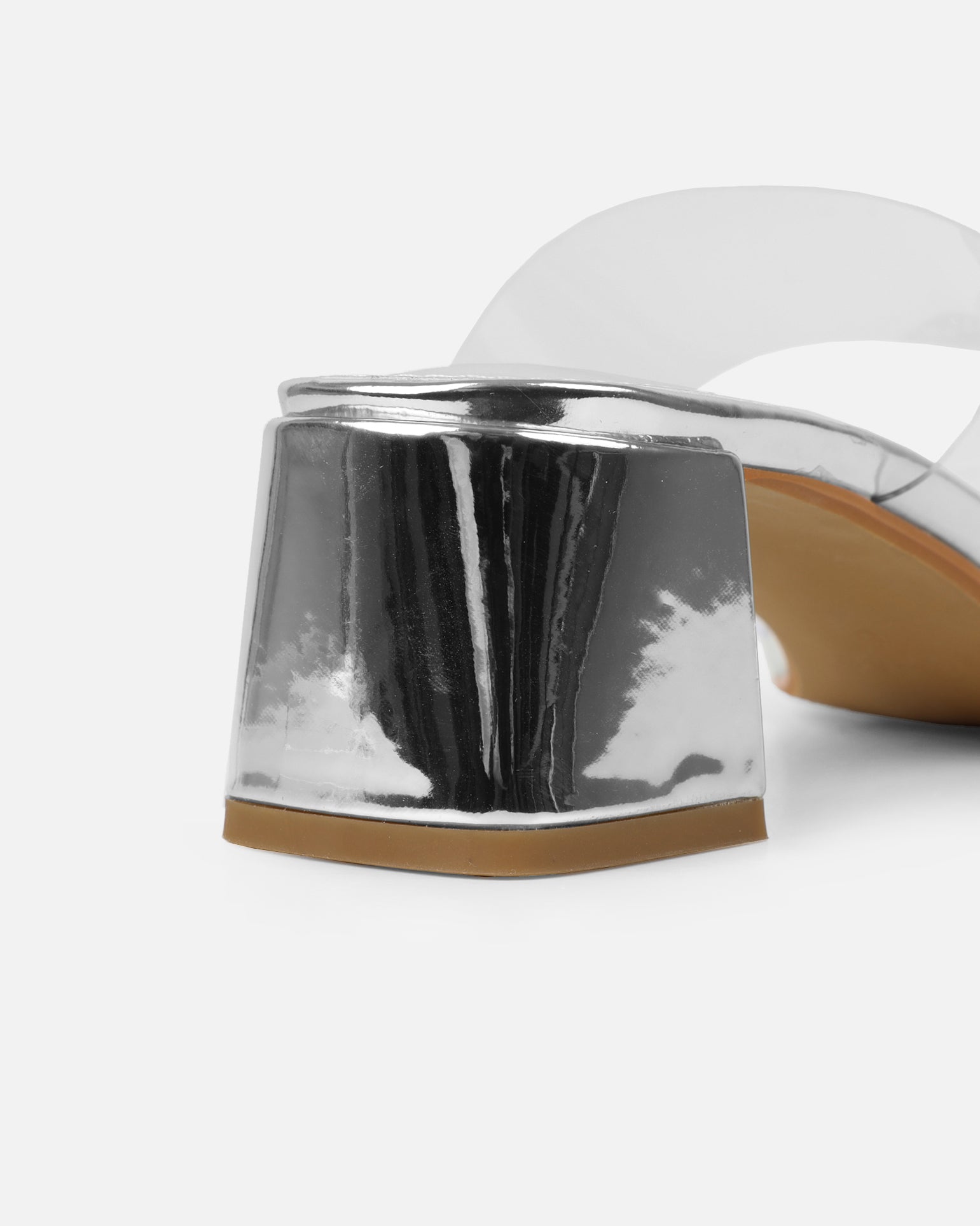 Eadie silver clear low block heeled sandals | SIMMI London