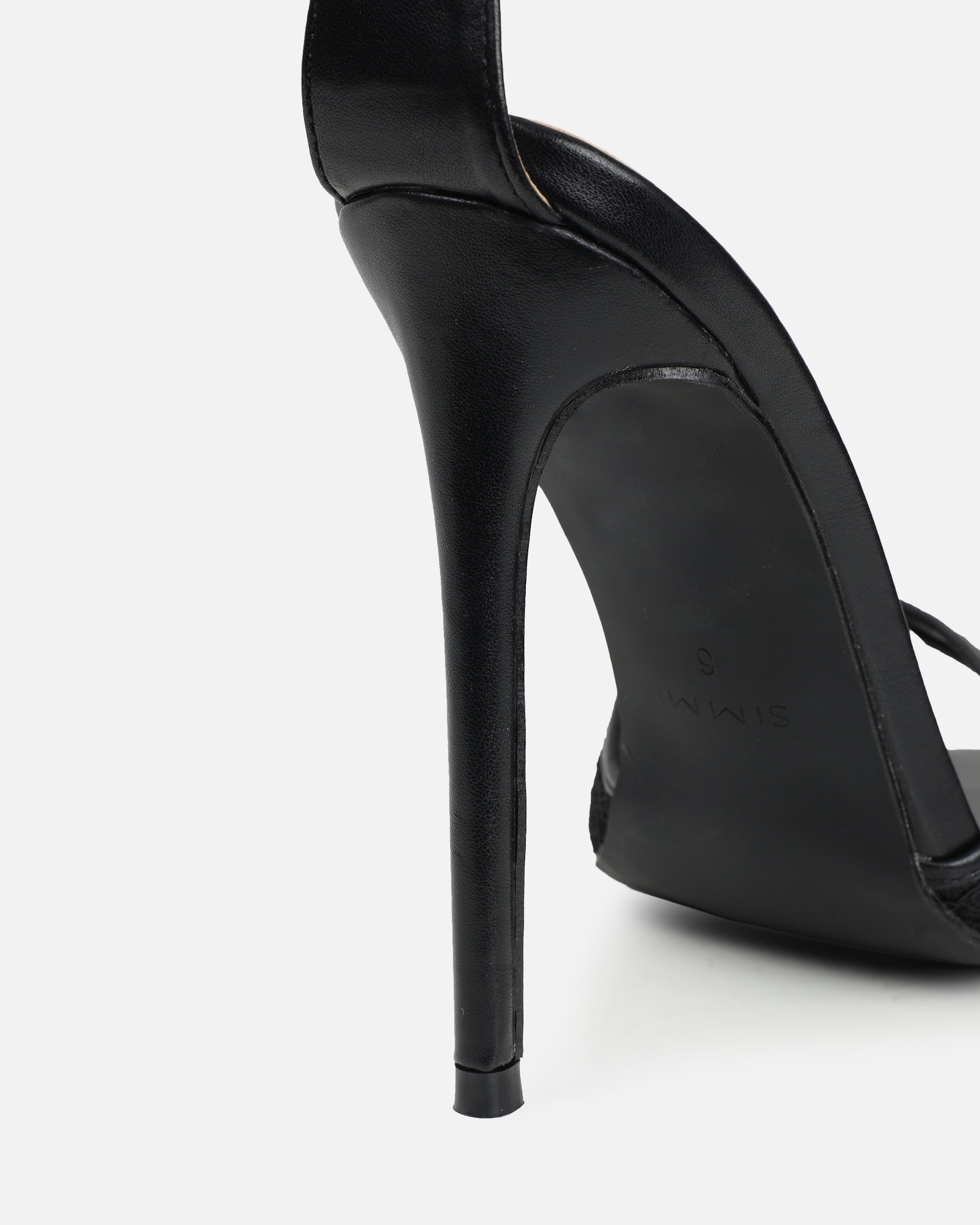 Eavie Black Lace Heeled Sandals | SIMMI London