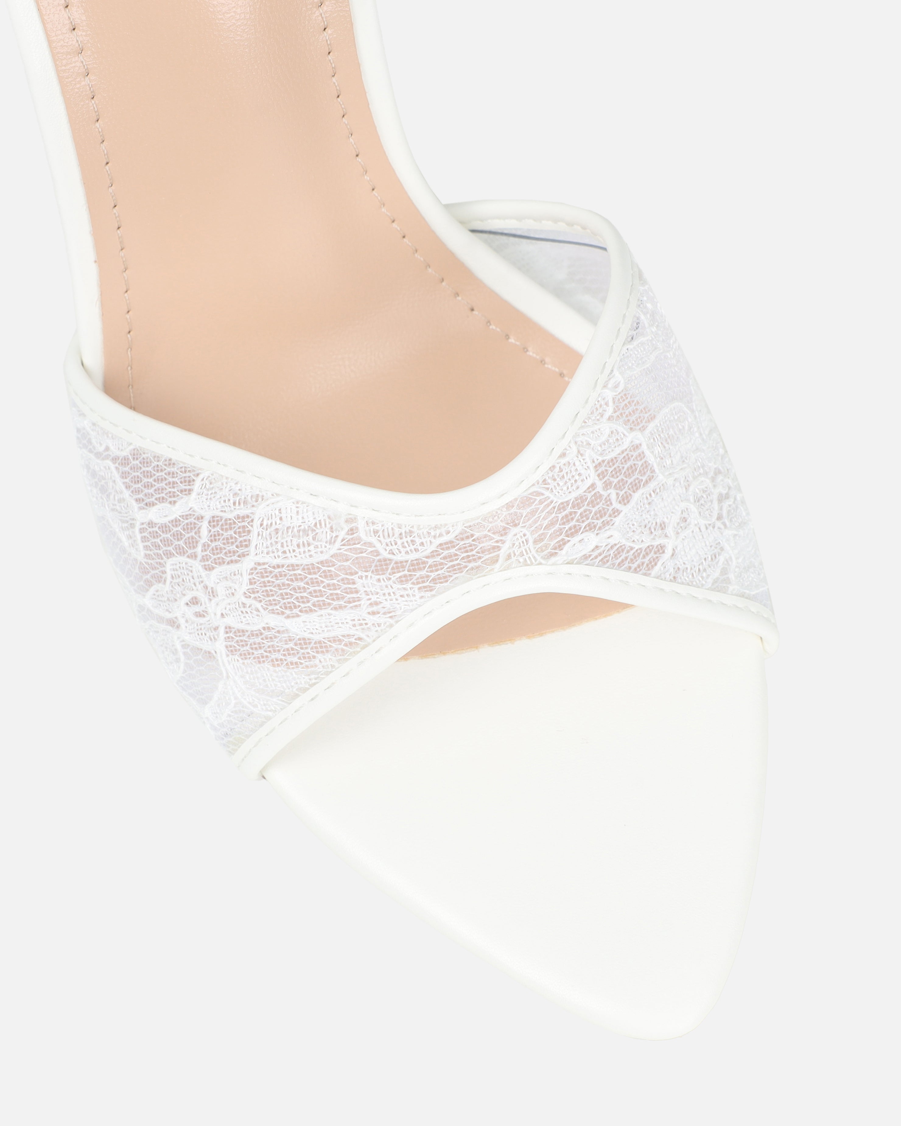 Eavie White Lace Heeled Sandals | SIMMI London