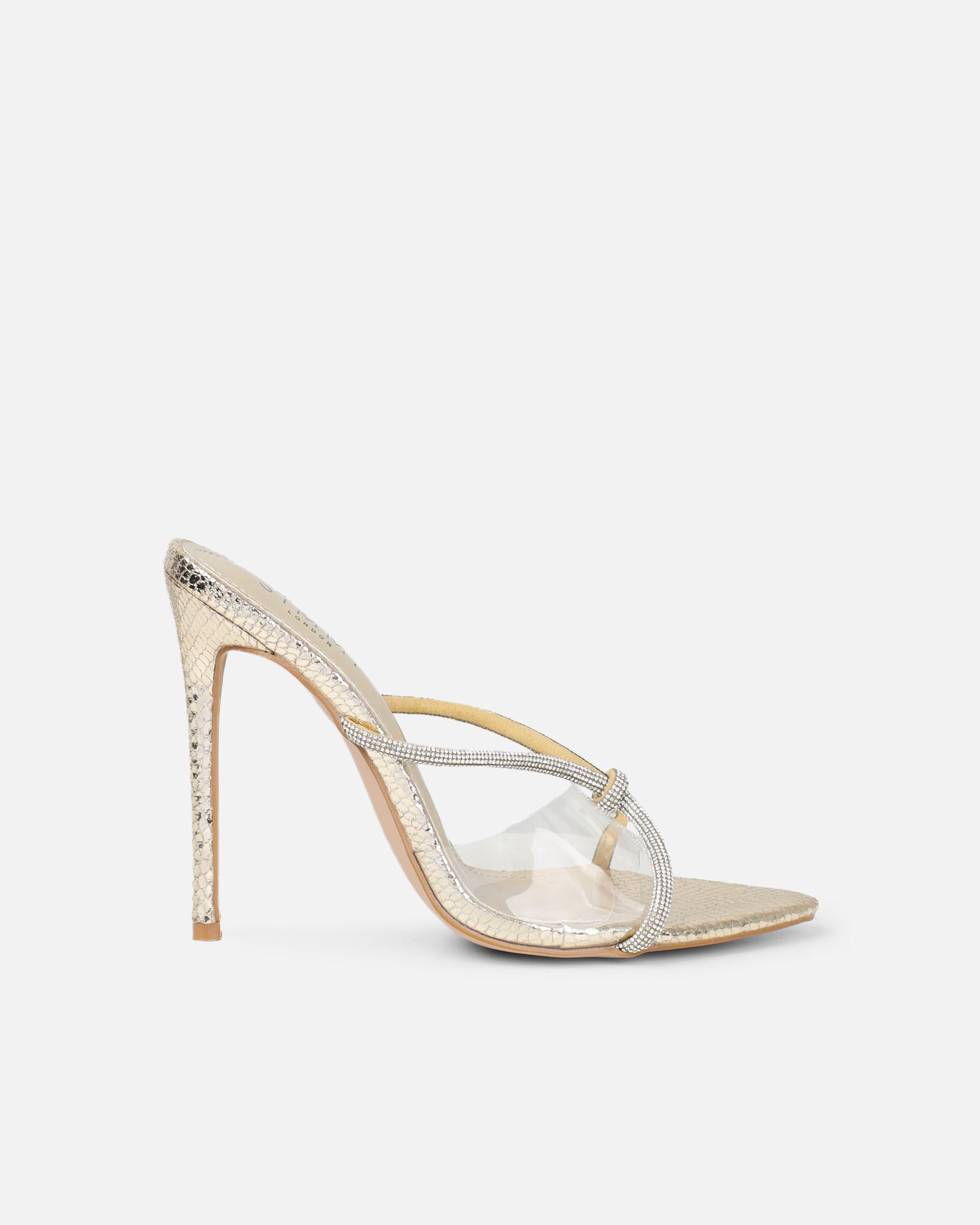 Meriel Gold Snake Effect Stiletto Mules | SIMMI London