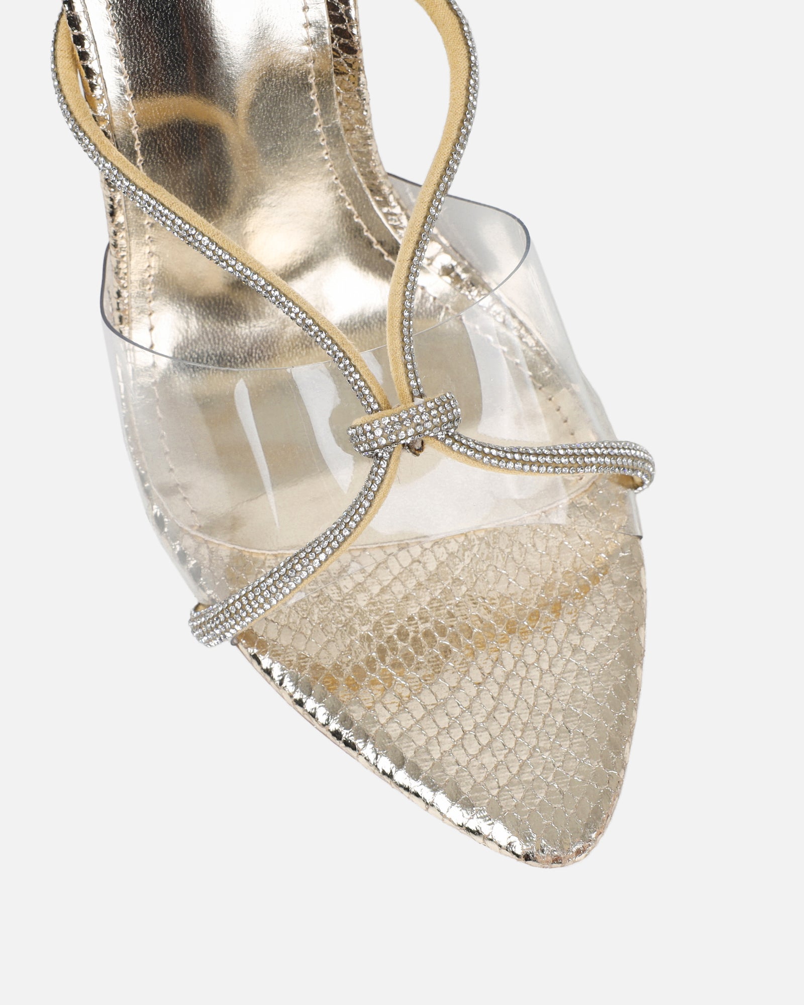 Meriel Gold Snake Effect Stiletto Mules | SIMMI London