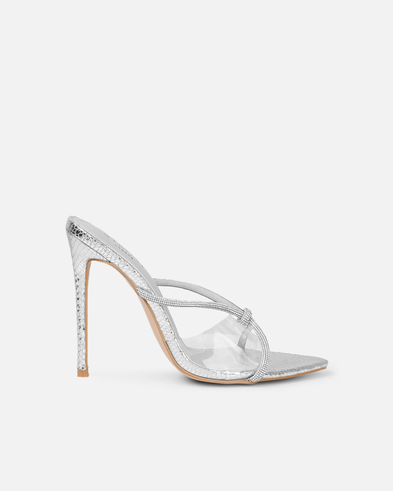 Meriel Silver Snake Effect Stiletto Mules | SIMMI London