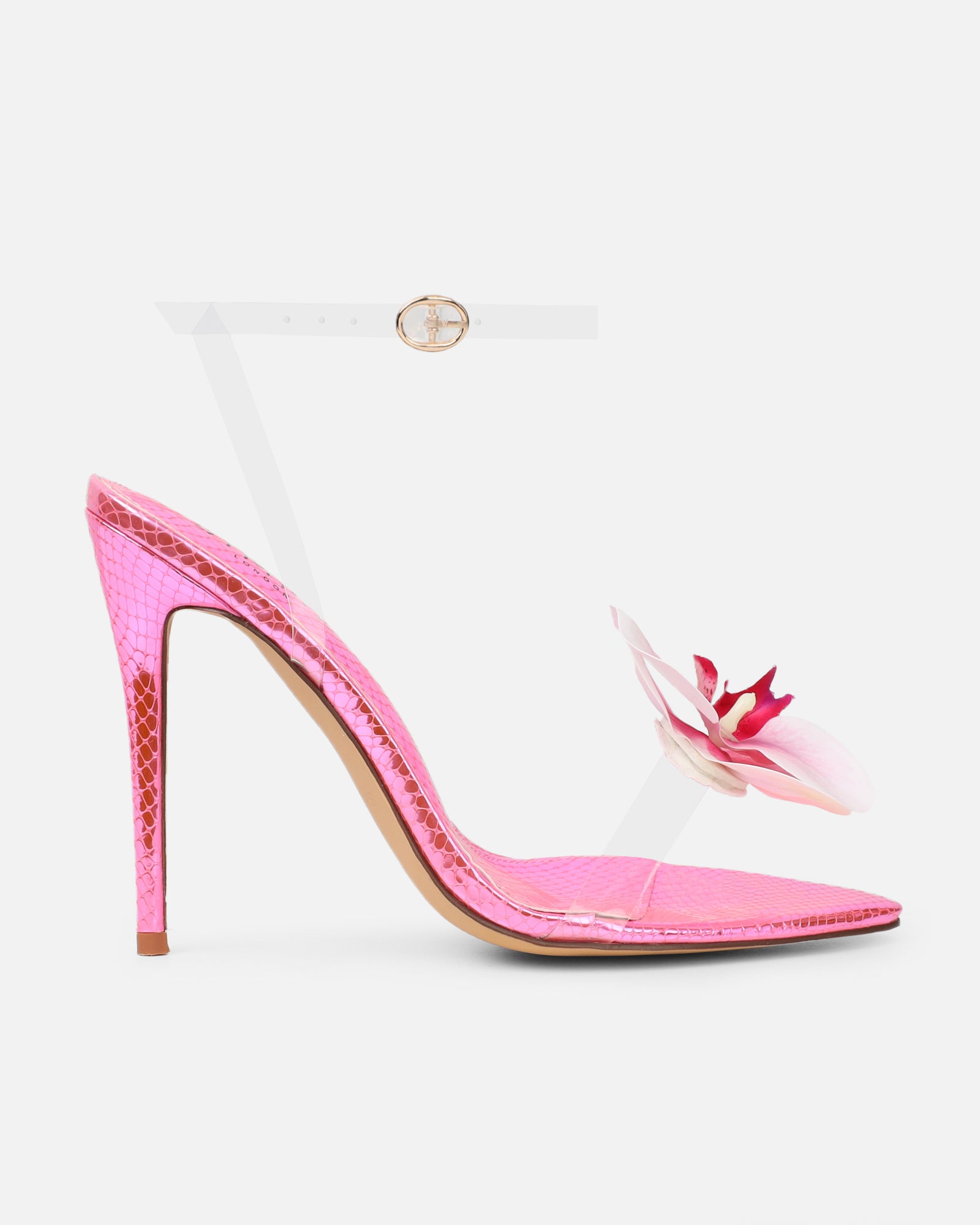 Erica Pink Snake Flower Embellished Heeled Sandals | SIMMI London