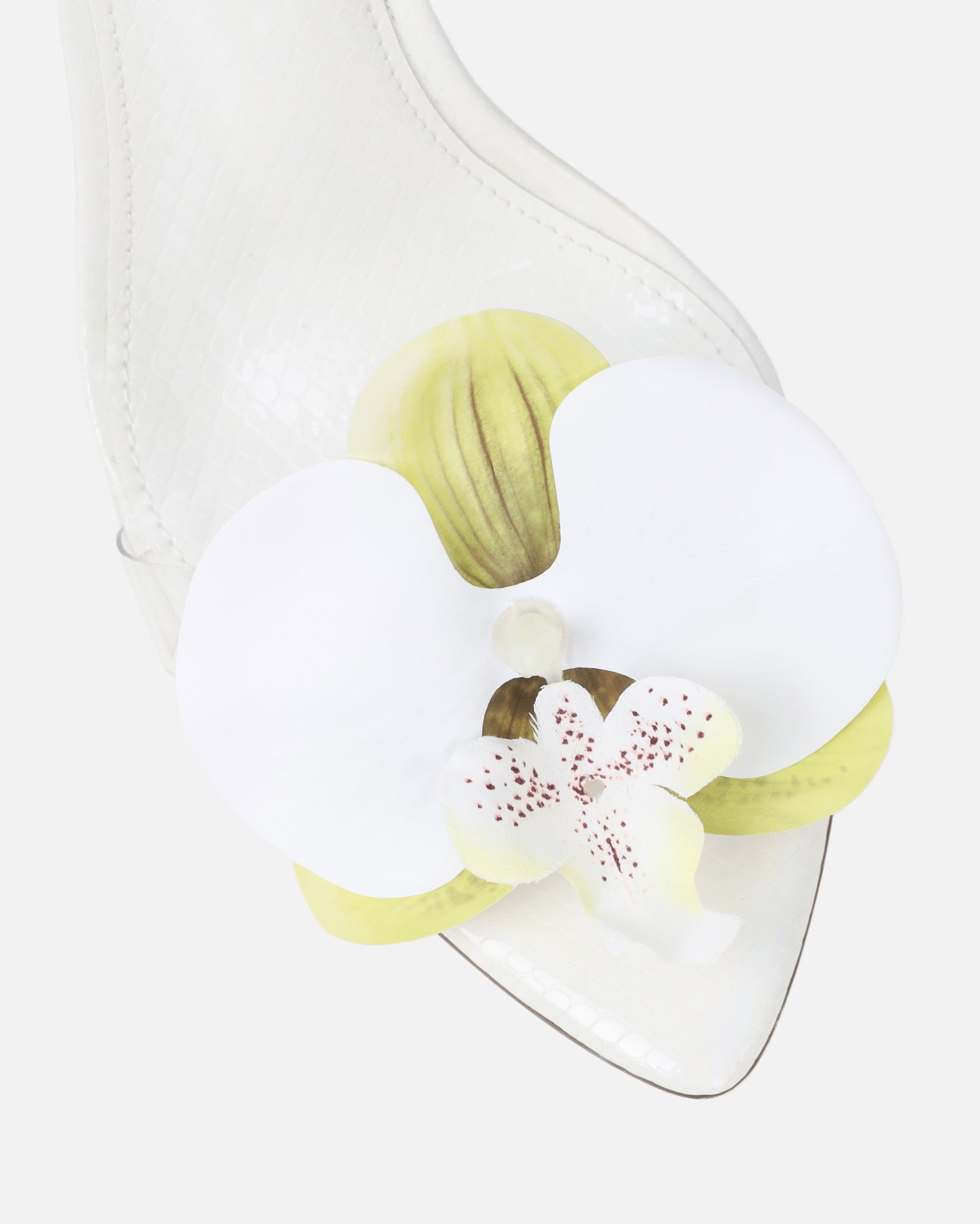 Erica White Snake Flower Embellished Heeled Sandals | SIMMI London
