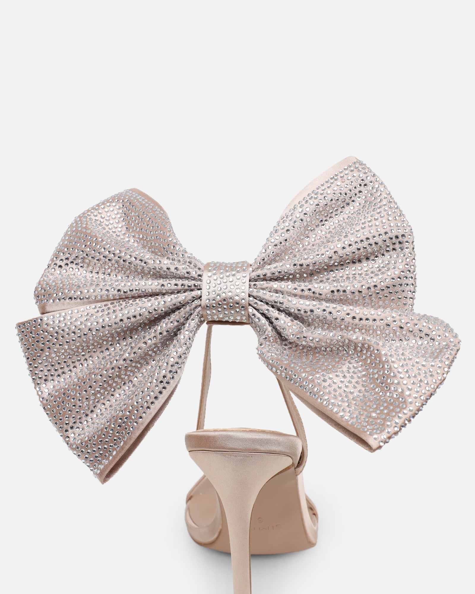Abbah nude satin diamante bow heeled sandals | SIMMI London
