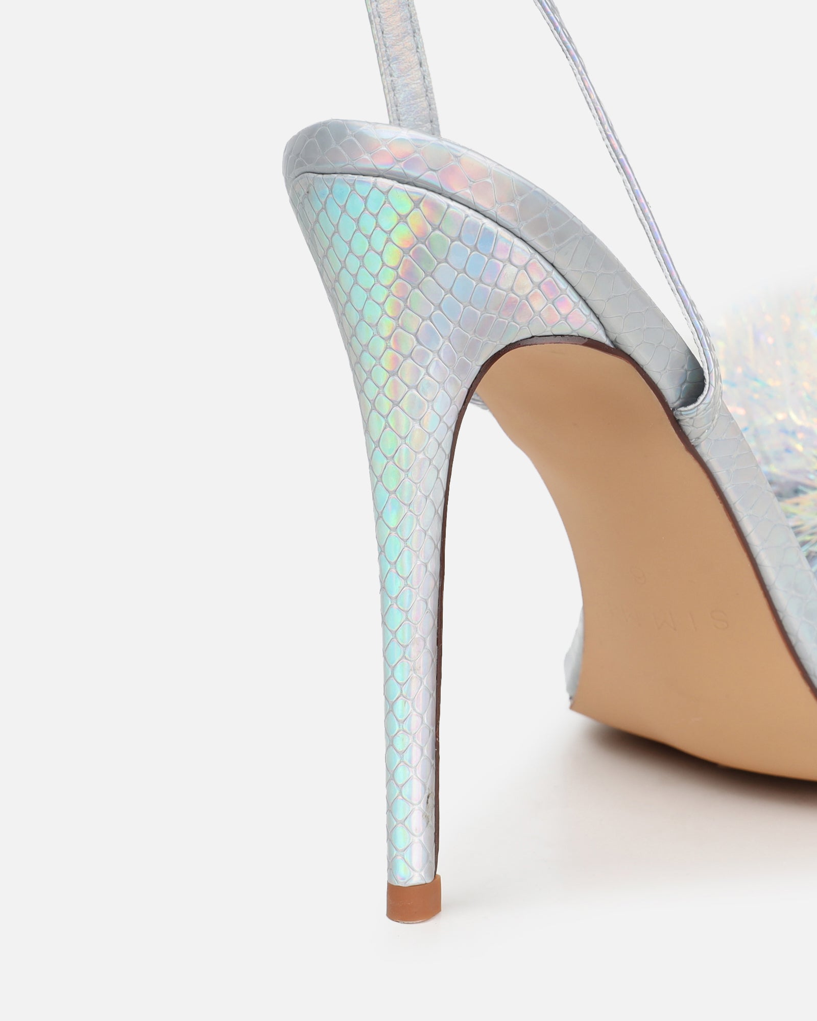 Doris Silver Holographic Tinsel Heeled Sandals | SIMMI London