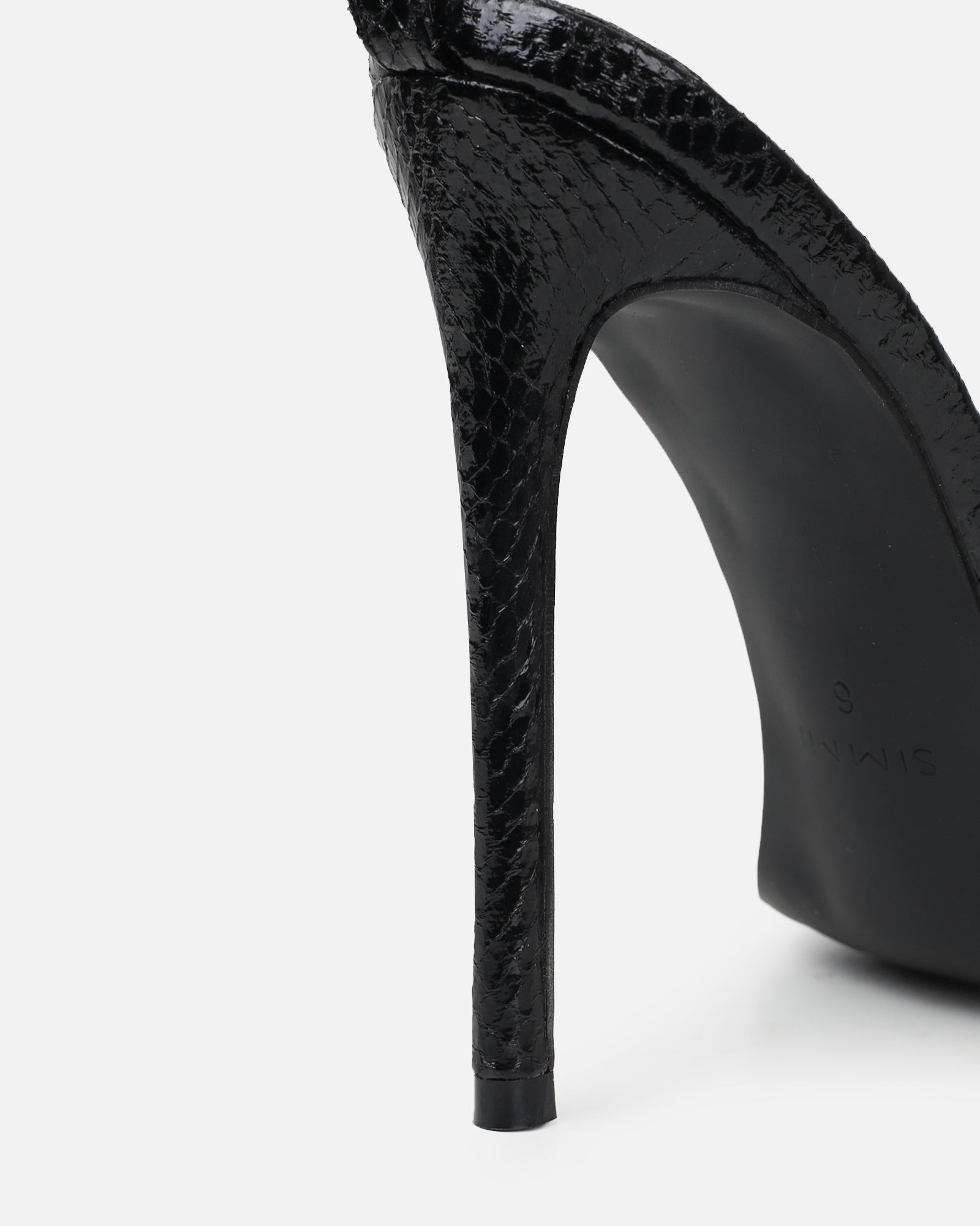 Shakirah Black Snake Diamante Heeled Sandals | SIMMI London