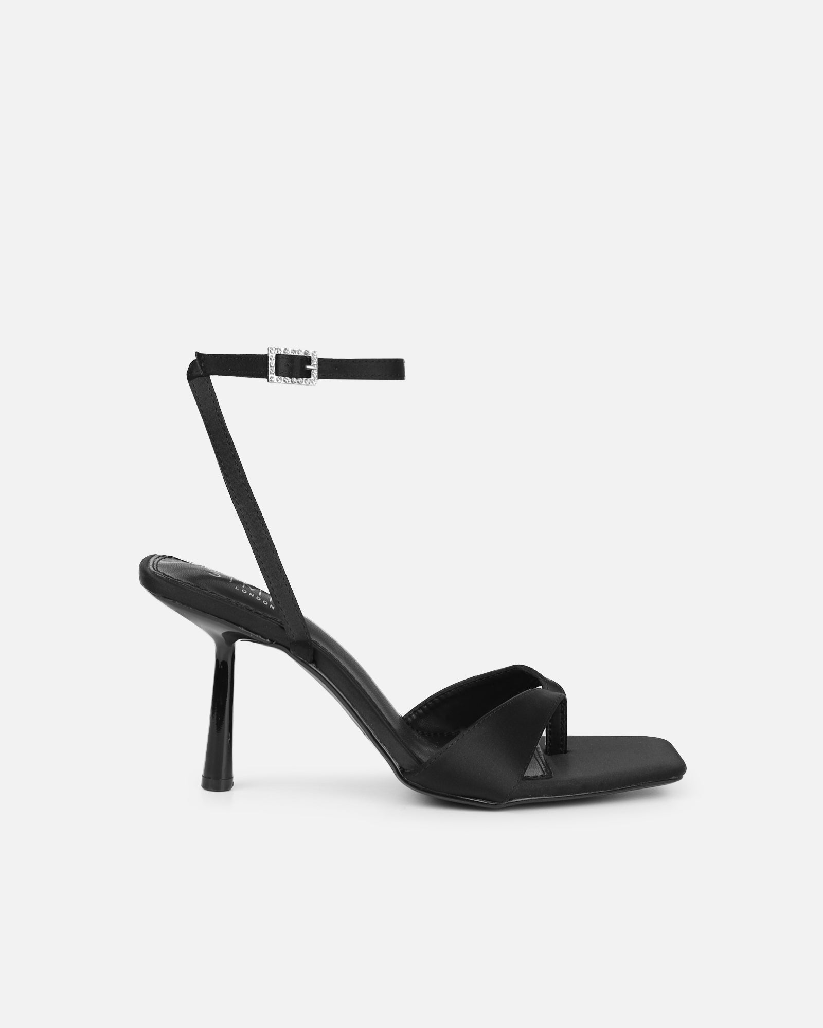 Ebba black satin heeled sandals | SIMMI London