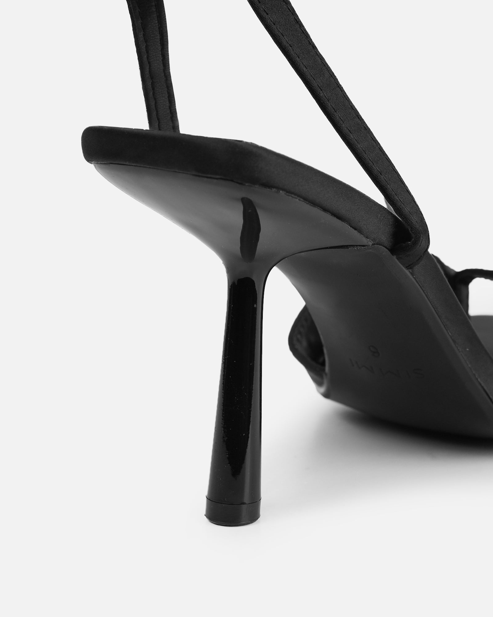 Ebba black satin heeled sandals | SIMMI London