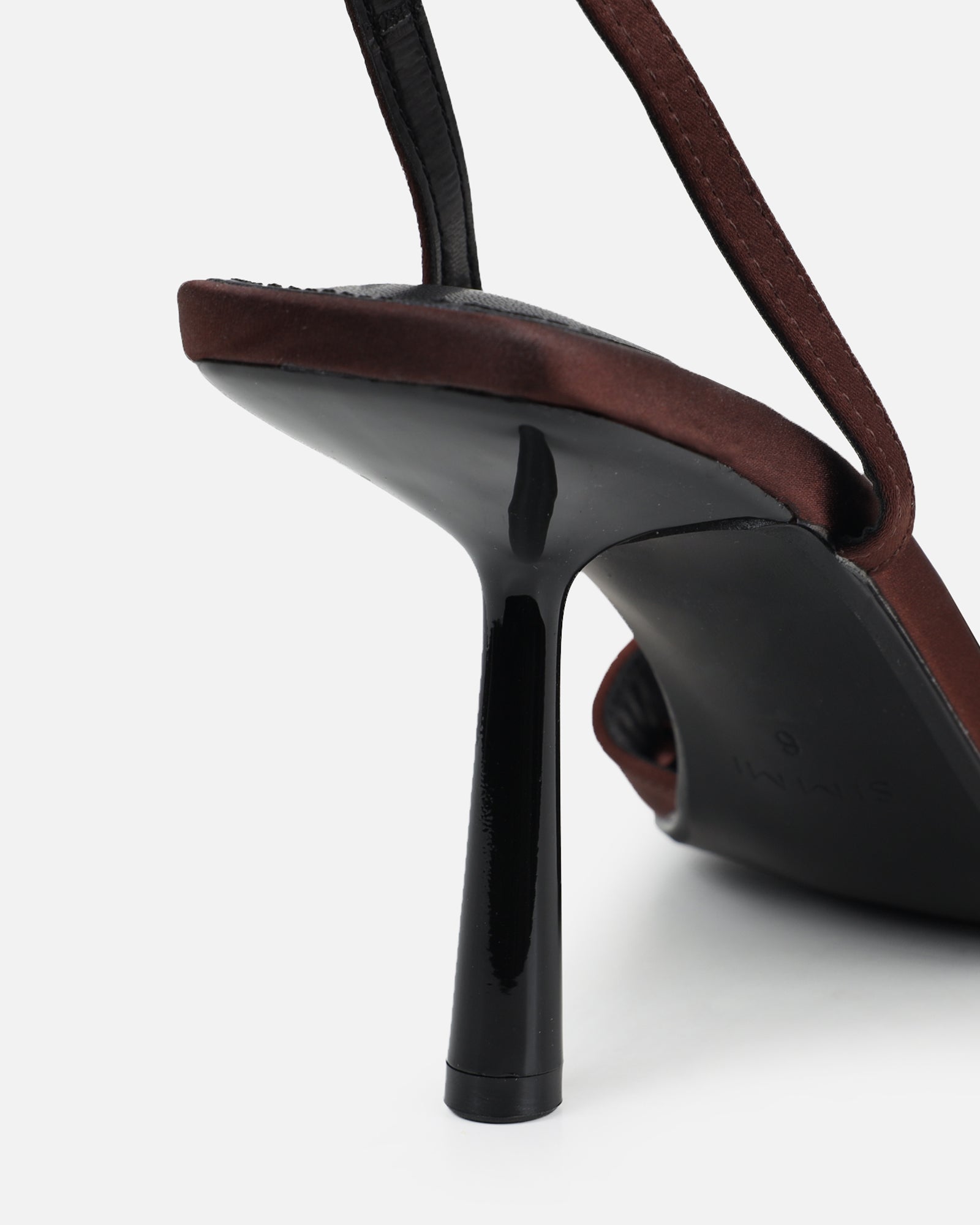 Ebba chocolate brown satin heeled sandals | SIMMI London