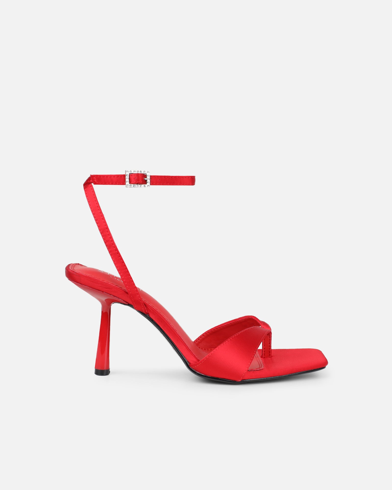 Ebba red satin heeled sandals | SIMMI London