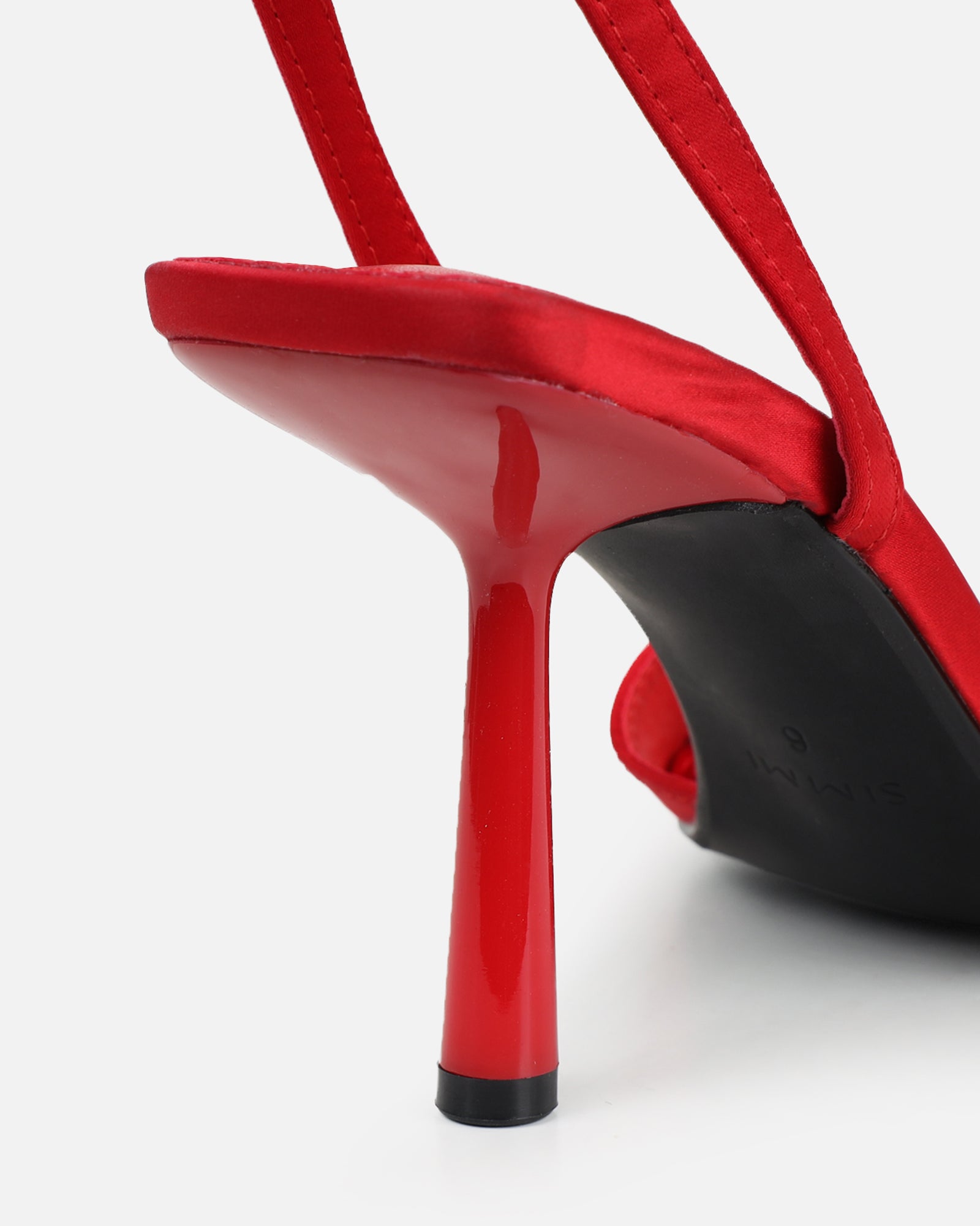 Ebba red satin heeled sandals | SIMMI London