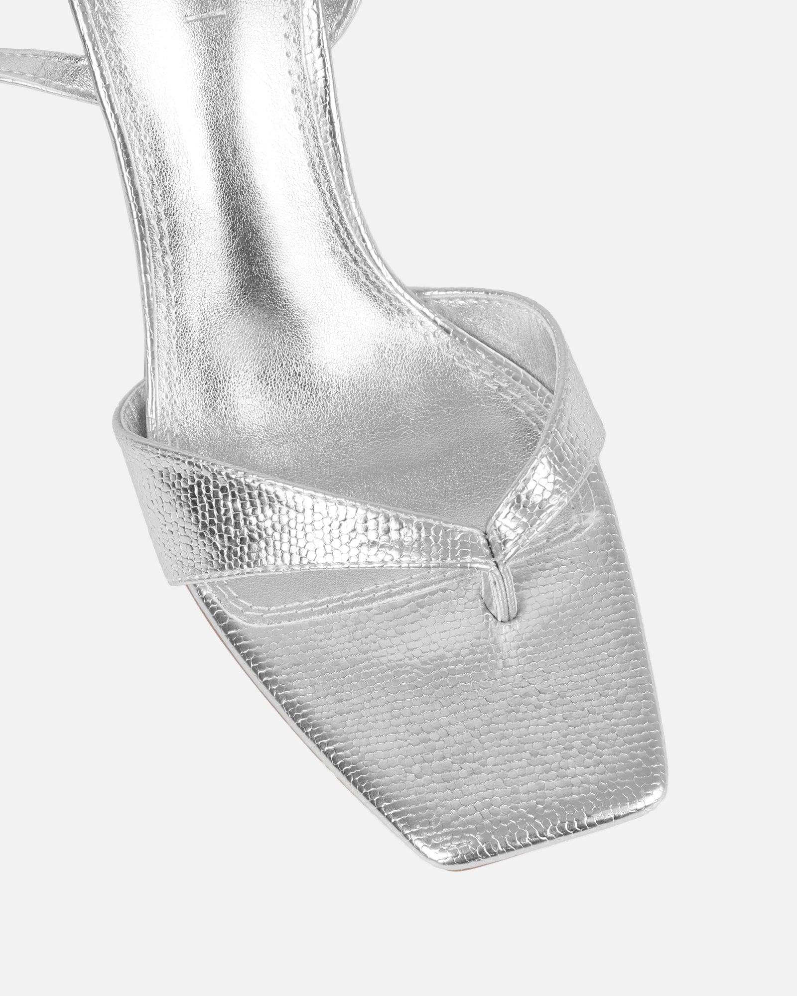 Ebba silver crackle heeled sandals | SIMMI London