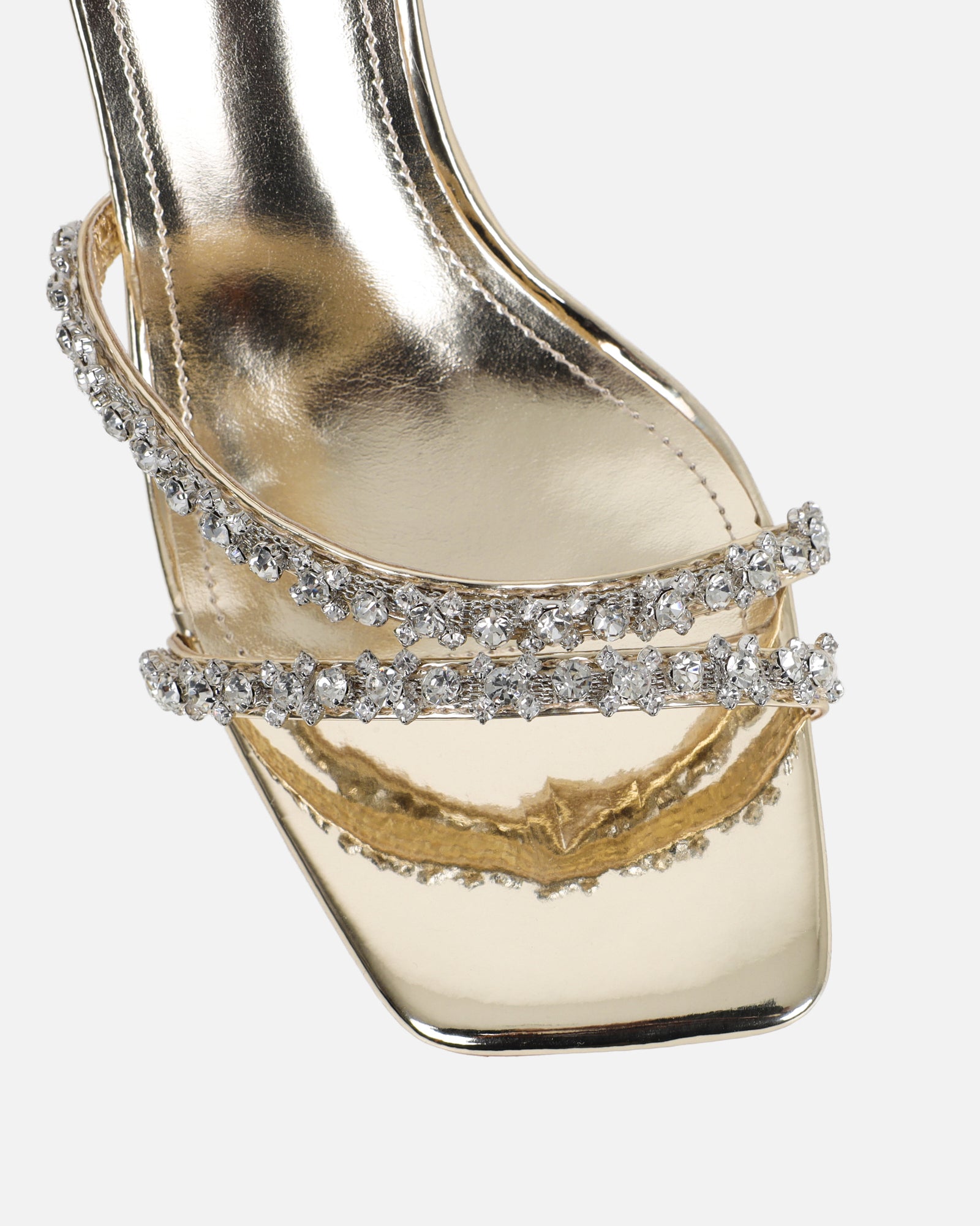 Ediee Gold Mirror Diamante Heeled Sandals | SIMMI London