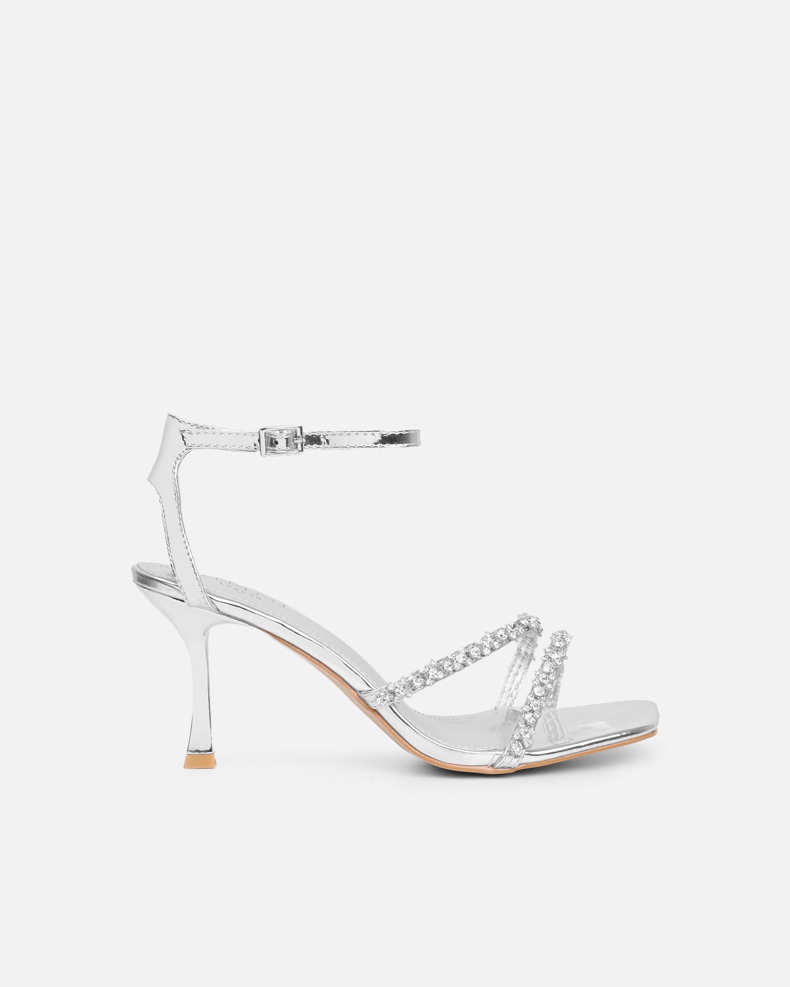 Ediee Silver Mirror Diamante Heeled Sandals | SIMMI London