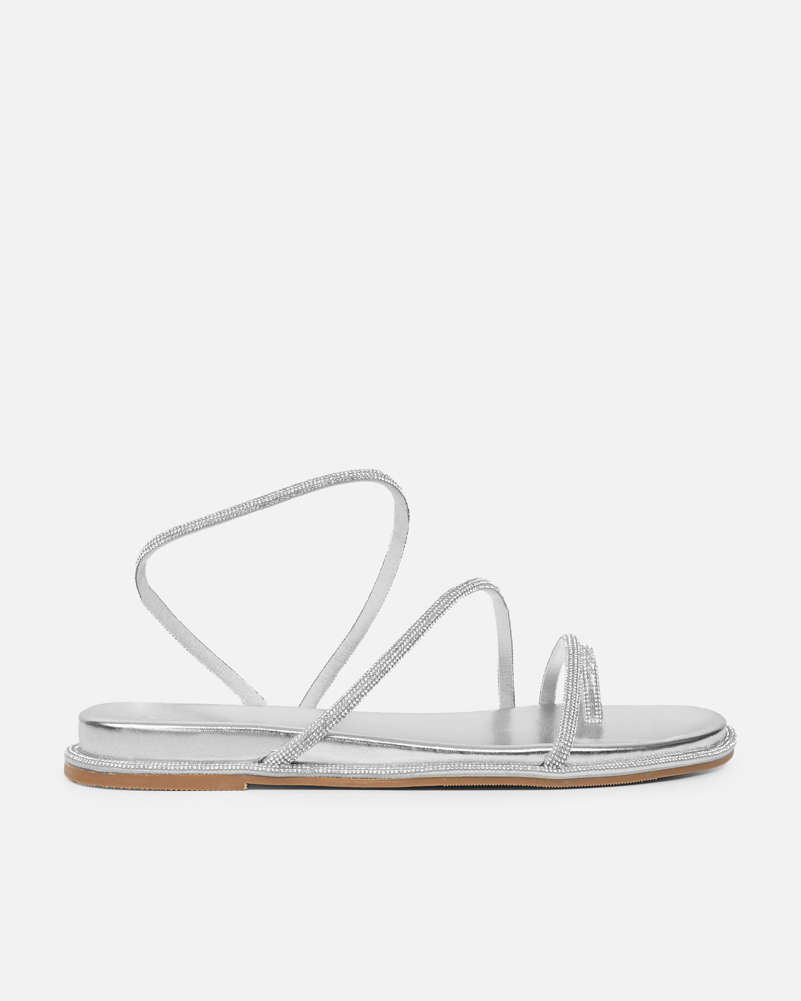 Ede Silver Metallic Diamante Toe Loop Sandals | SIMMI London