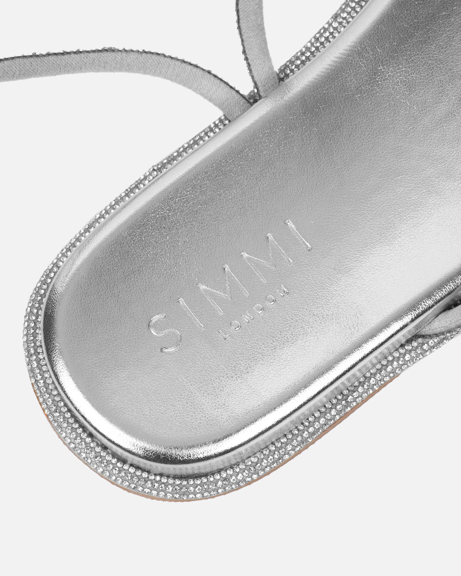 Ede Silver Metallic Diamante Toe Loop Sandals | SIMMI London