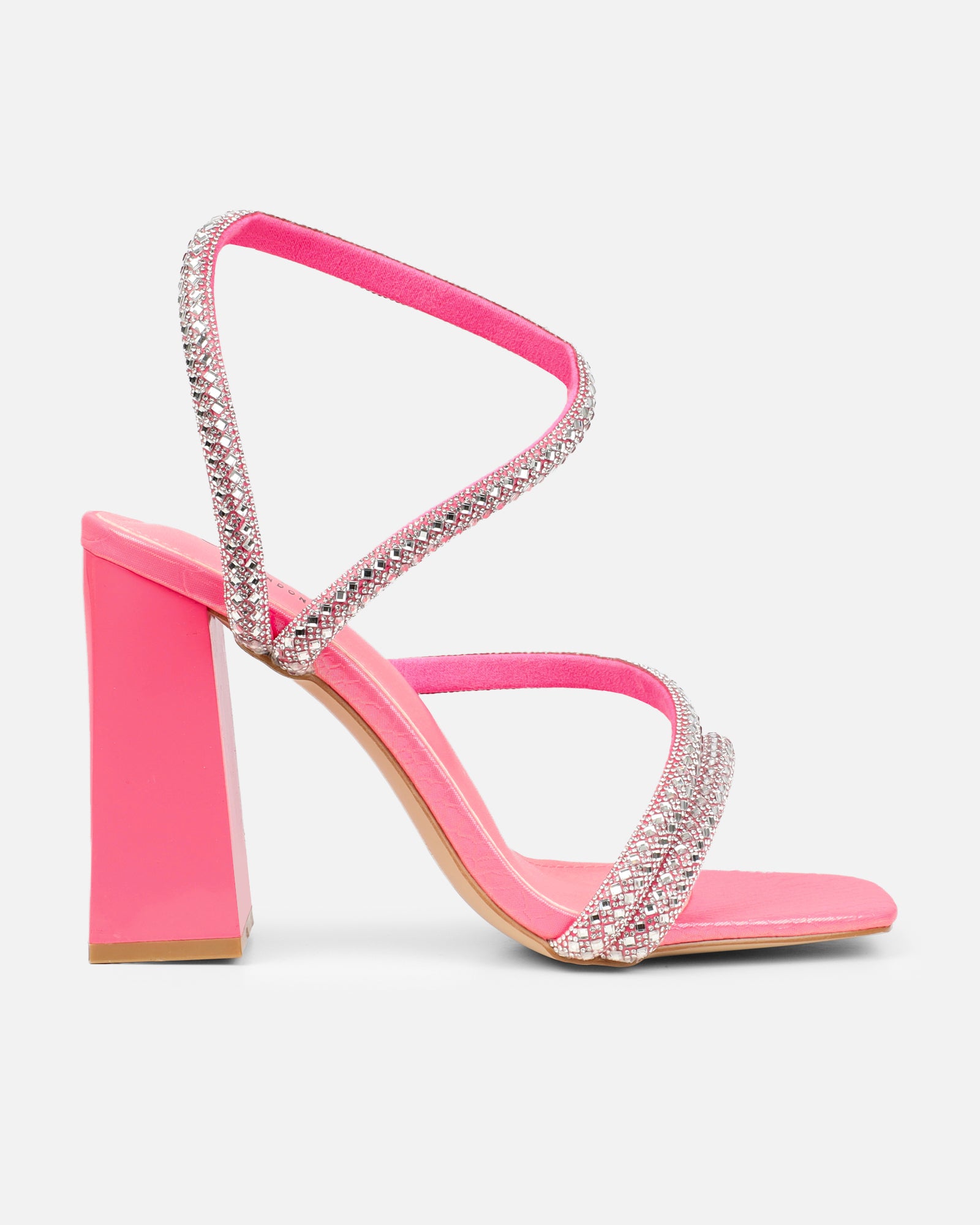 Elanaa pink snake effect diamante block heeled sandals | SIMMI London