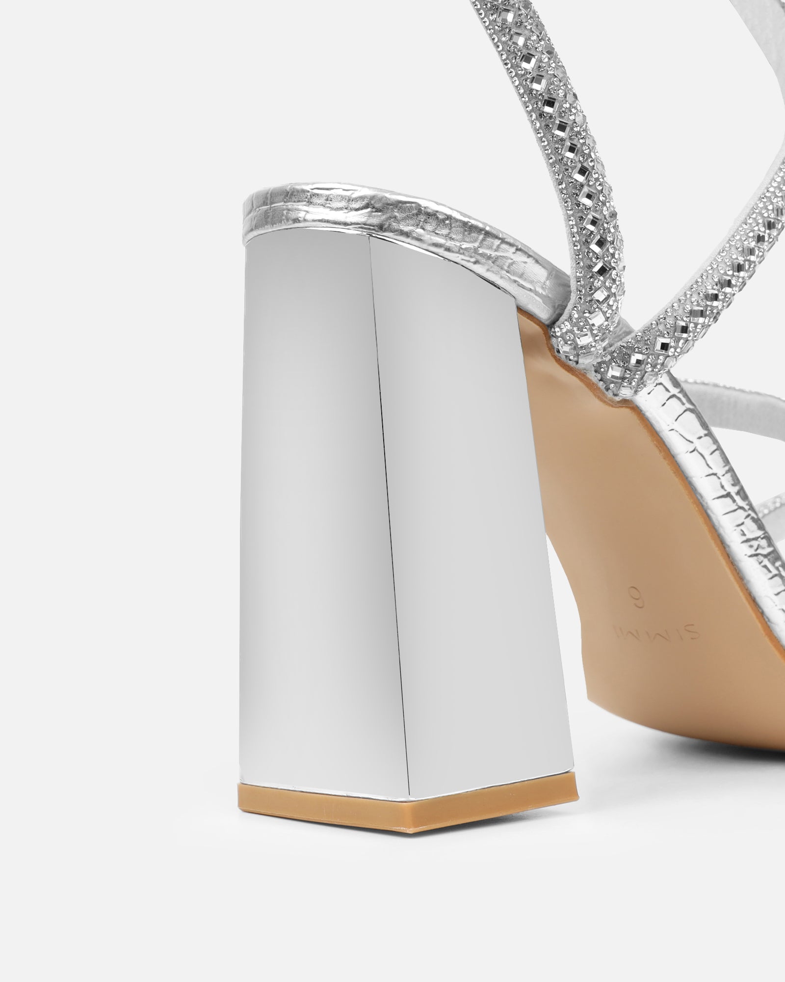 Elanaa silver snake effect diamante block heeled sandal | SIMMI London