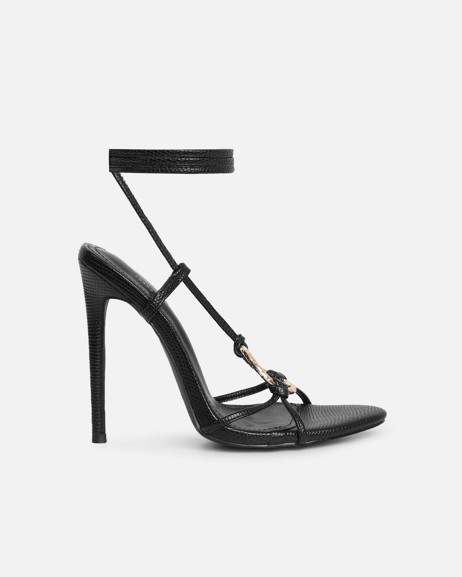 Elous Black Snake Gold Detail Heeled Sandals | SIMMI London