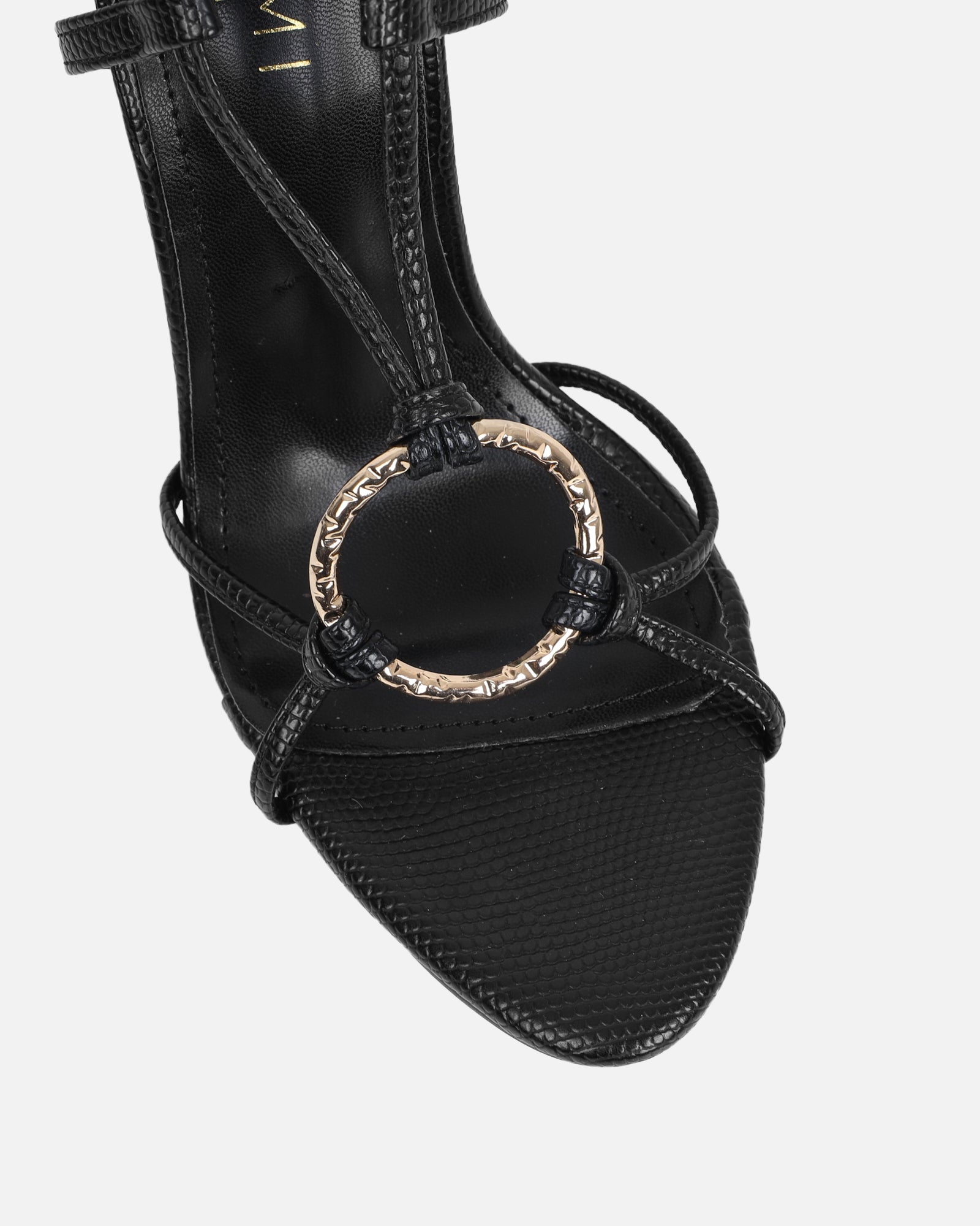 Elous Black Snake Gold Detail Heeled Sandals | SIMMI London