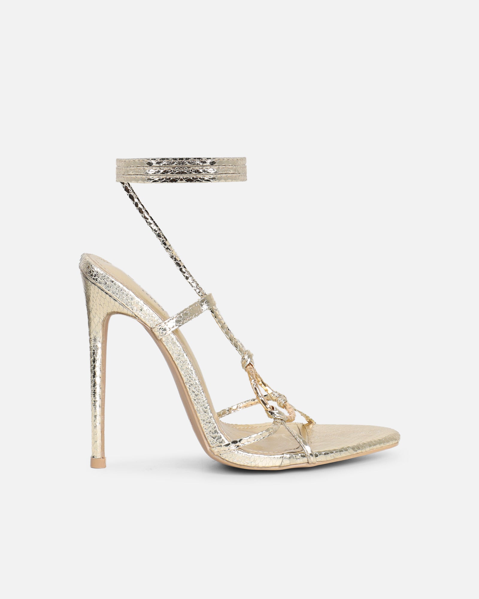 Elous Gold Snake Gold Detail Heeled Sandals | SIMMI London