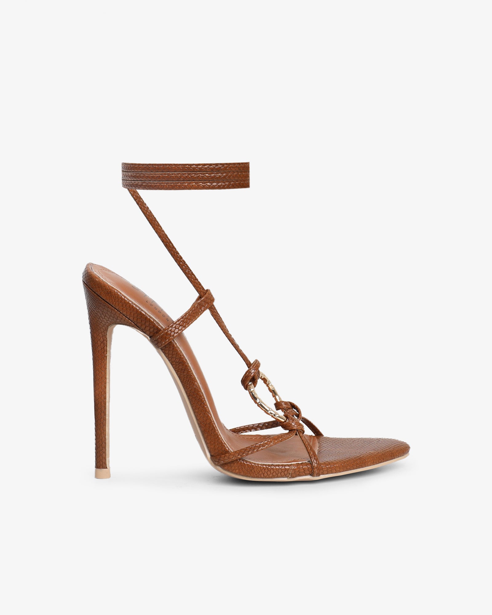 Elous Tan Snake Gold Detail Heeled Sandals | SIMMI London