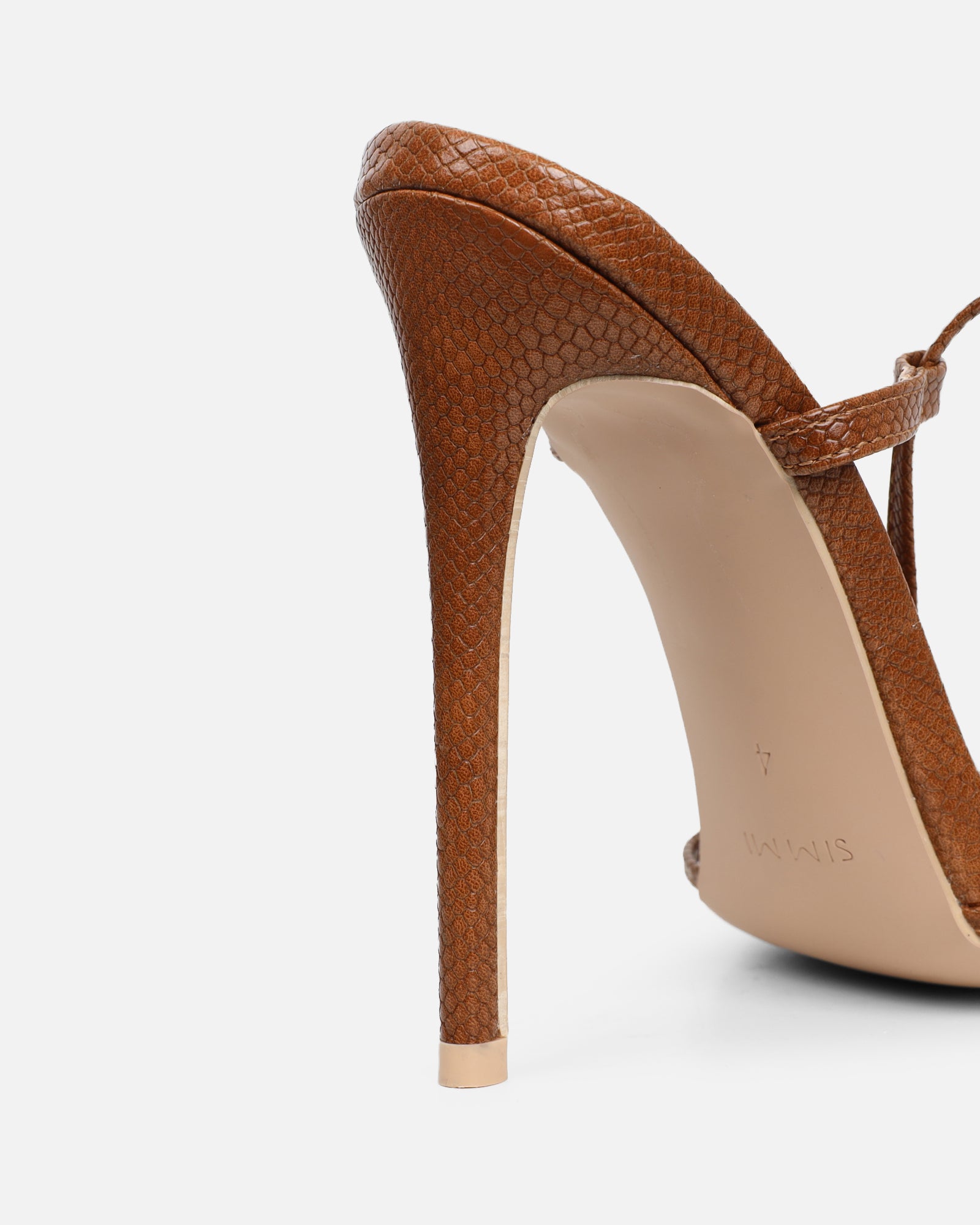 Elous Tan Snake Gold Detail Heeled Sandals | SIMMI London